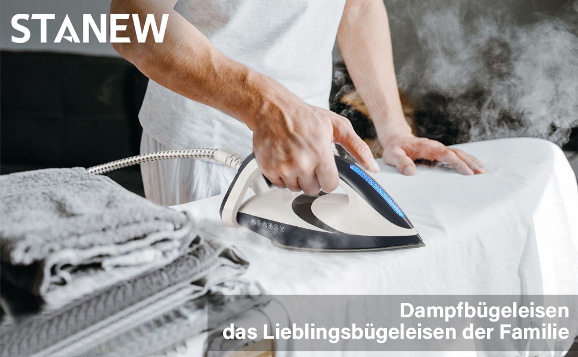 STANEW Dampfbügeleisen mit 8 Bar Druckleistung, 120g±15g/min Dampfleistung, 1,9L Wassertank, 3000W – Professionelles Bügeln für perfekte Ergebnisse