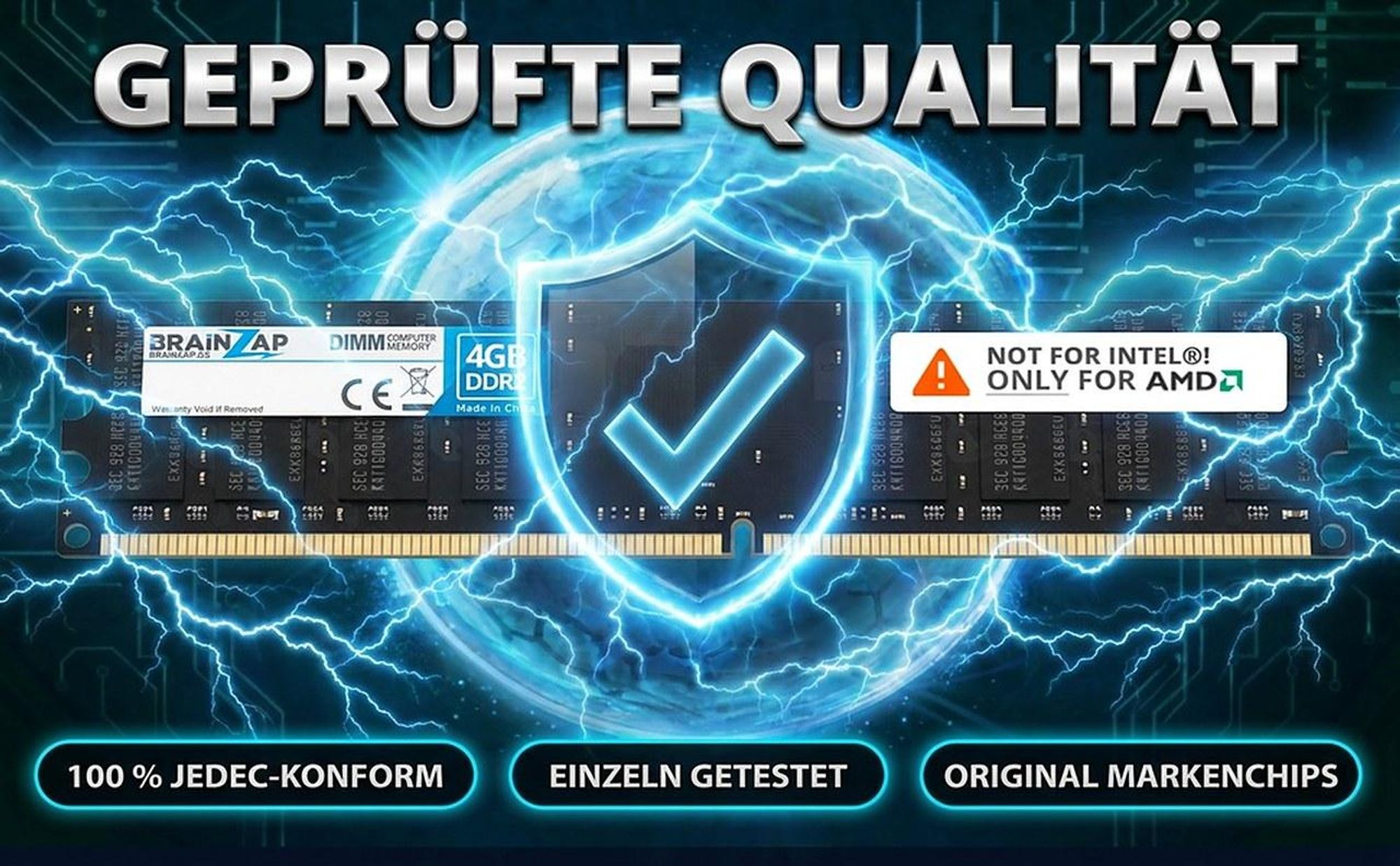BRAINZAP 16GB DDR2 RAM DIMM PC2-6400U 2Rx16 800 MHz 1.8V CL6 AMD PC Arbeitsspeicher (4x 4GB)