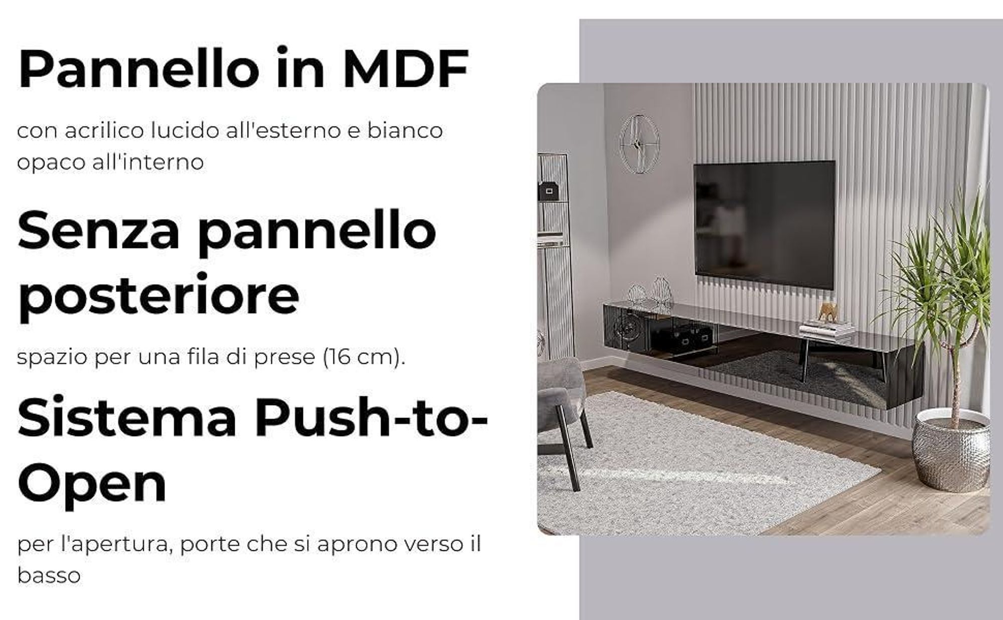 HAJDUK FURNITURE Mobile TV Sospeso Nero Lucido 270 cm (3x90) Supporto TV Parete Attrezzata Moderna Credenza Soggiorno Camera Ingresso