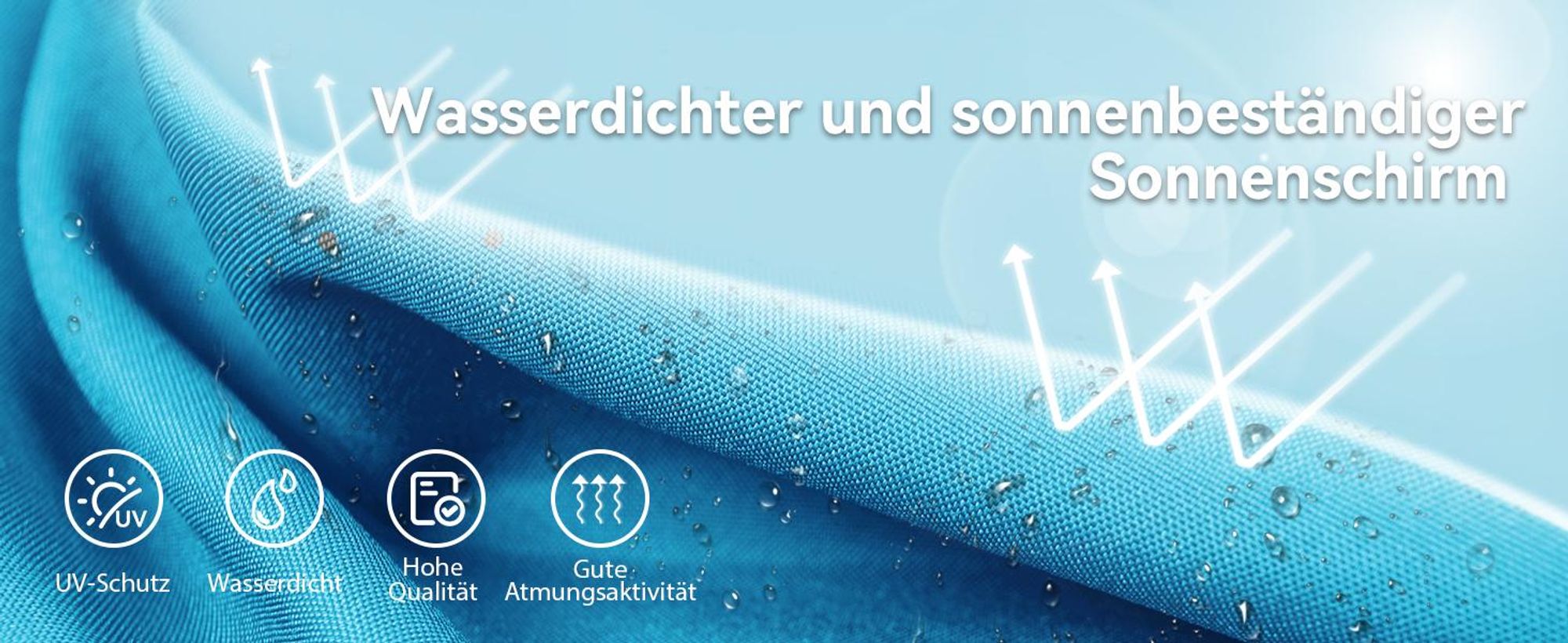 Puluomis Sonnenschirm 400 x 200 x238cm UPF 50+ mit Kurbel ohne Ständer Balkonschirm Strandschirm Marktschirm Gartenschirm Blau