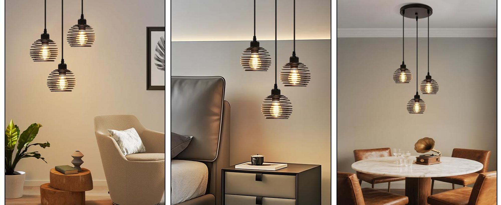 ZMH Pendelleuchte 3 Fammig Hängeleuchte Vintage E27 Pendellampe Metall Höhenverstellbar 120cm Esstischlampe für Esszimmer Schlafzimmer Küche Schwarz