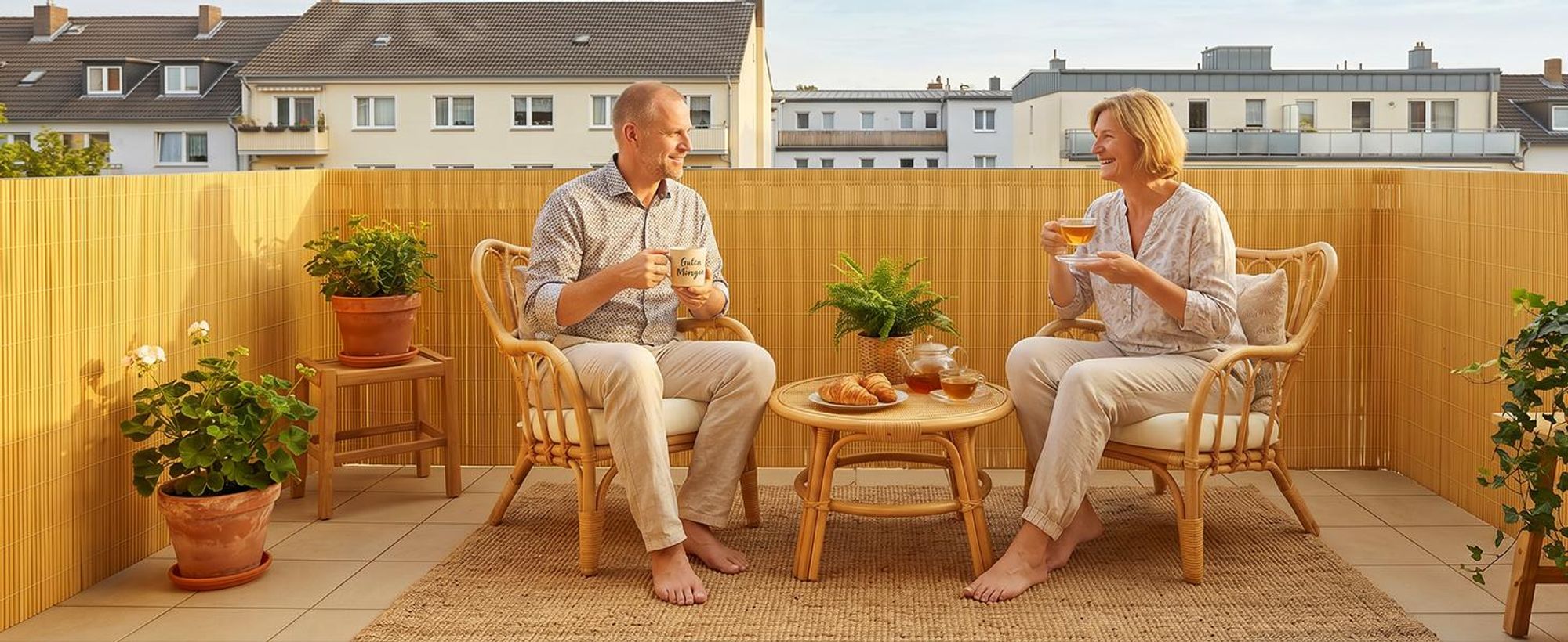 Sekey Balkon Sichtschutz Natürliche Optik Sichtschutzmatte Sichtschutzzaun 80x600cm, Bambusfarbe