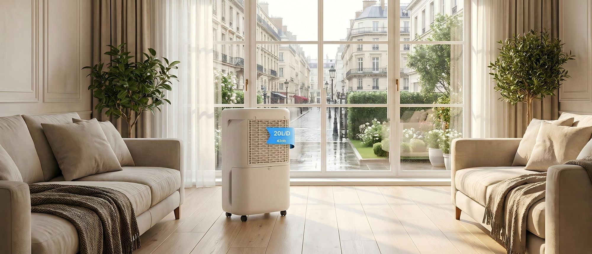 ZELURXX Leiser Luftentfeuchter, 20L/Tag, mit automatischer Entwässerung, Lufttrockner, Feuchtigkeitsregelung, 4L Tank, für 40-70㎡, Weiß