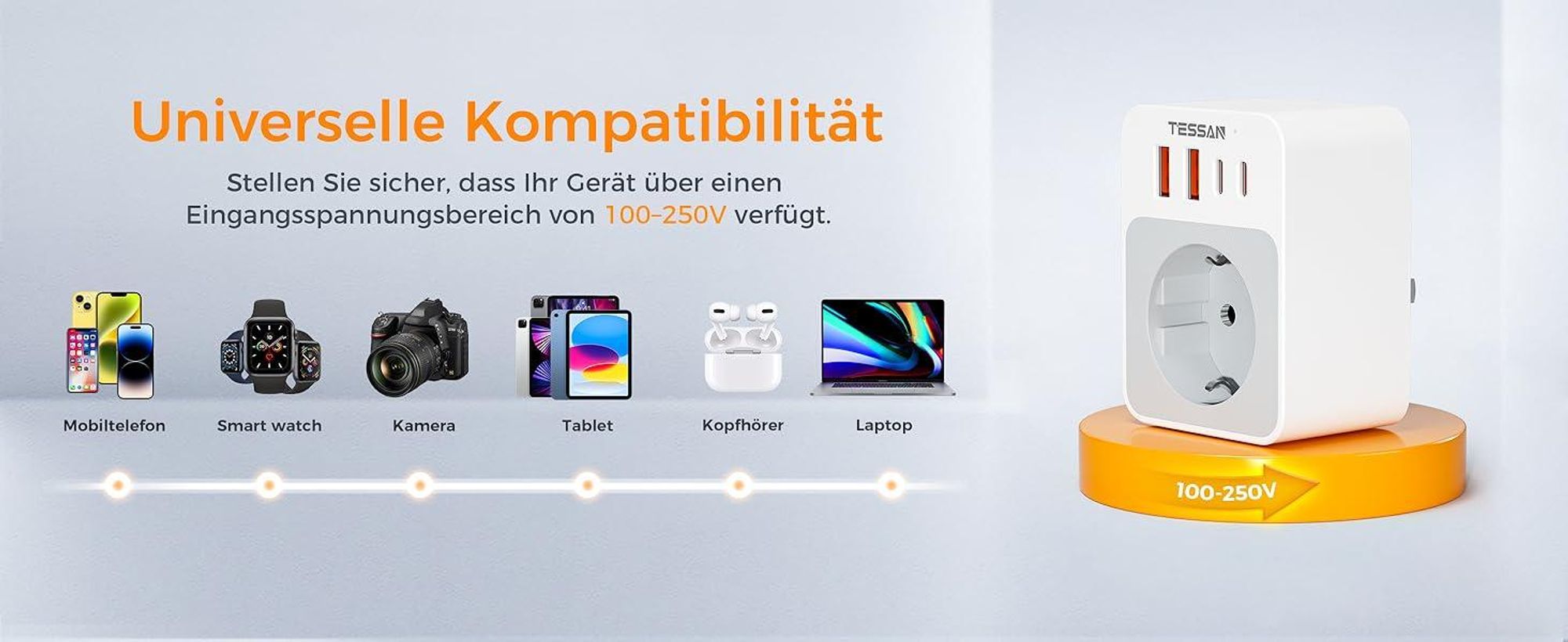 TESSAN 2 Stück Klappbarer USA Adapter Steckdose mit 2 USB C und 2 USB A Reiseadapter US Typ B