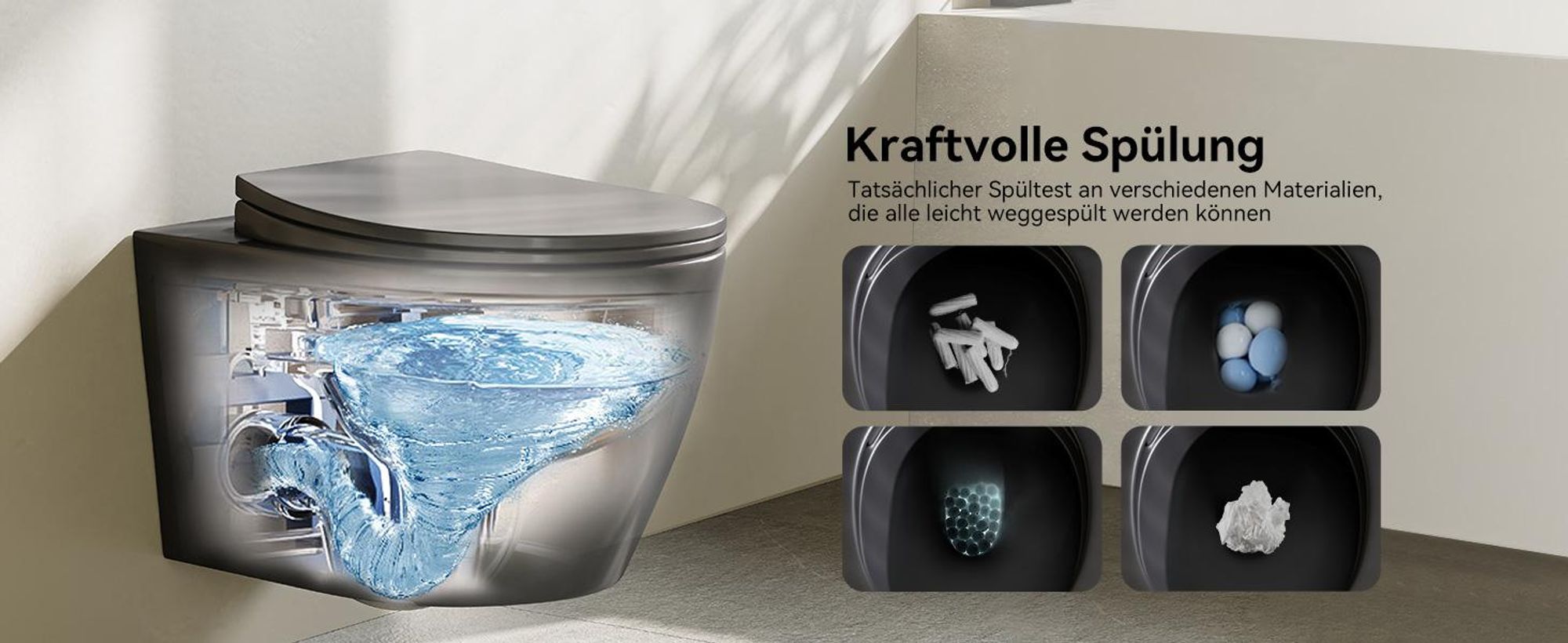 HOROW Randloos wandtoilet met softclose deksel, enkelgats Superspin spoelsysteem, keramiek, zwart, stille spoeling, 52 x 37 x 34,5 cm