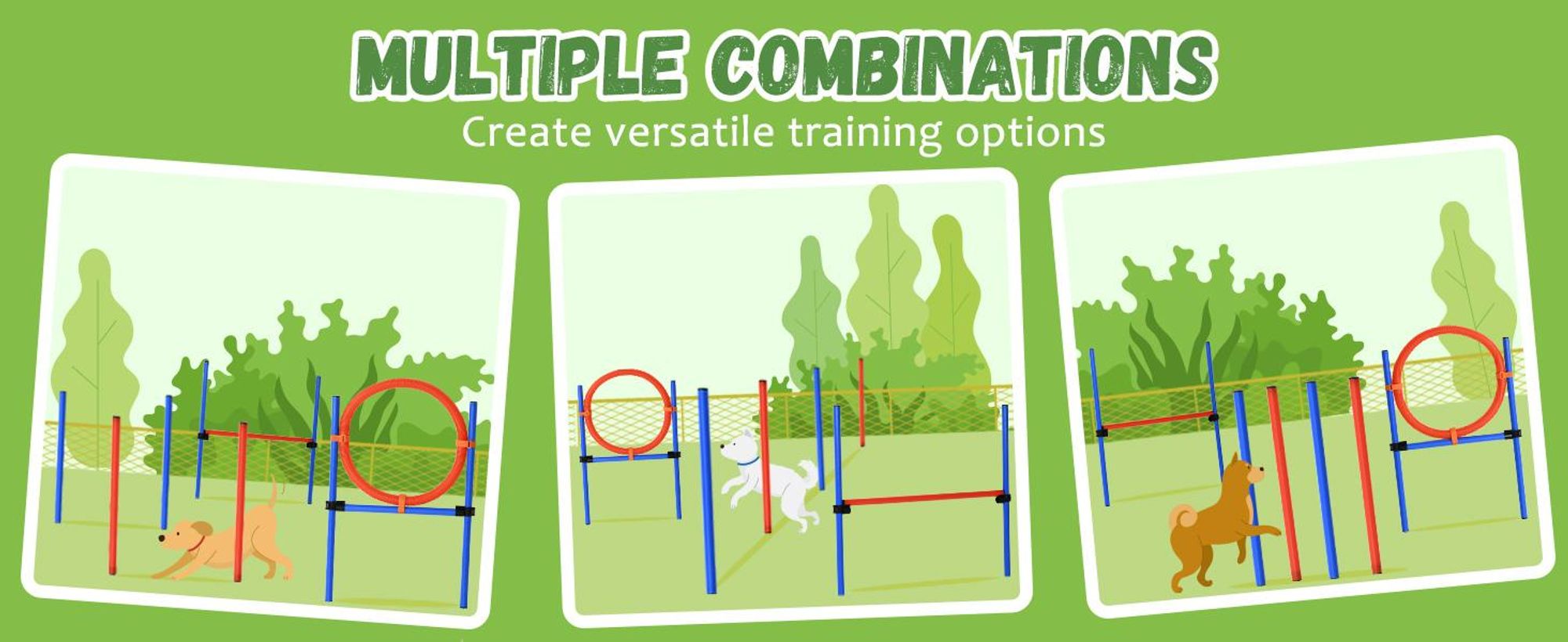PawHut Dog Agility Training Equipment, zestaw do ćwiczeń agility, zestaw do agility dla psów, slalom z przeszkodami dla psów, 3 w 1, strefa treningowa dla psów, niebiesko-czerwona