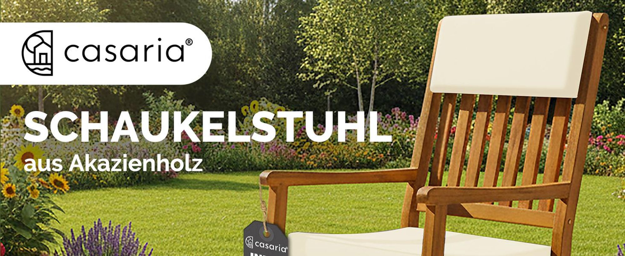 Casaria® Schaukelstuhl Outdoor wetterfest aus Akazienholz, bis 160 kg