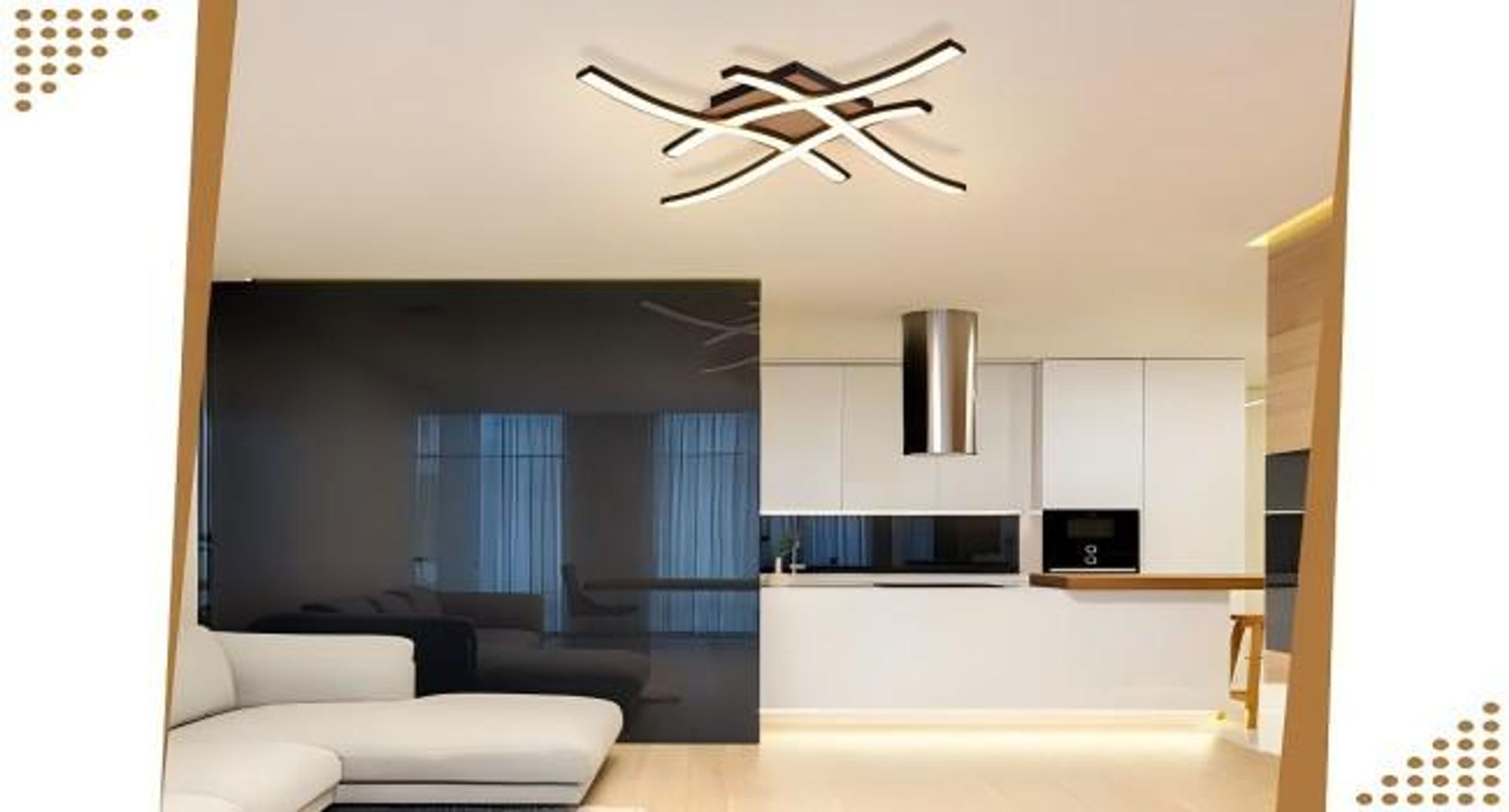 ZMH Deckenlampe LED Deckenleuchte Wohnzimmer 24W Holz Wohnzimmerlampe 3000K Warmweiß Modern Design Schlafzimmerlampe Schwarz Metall Küchenlampe