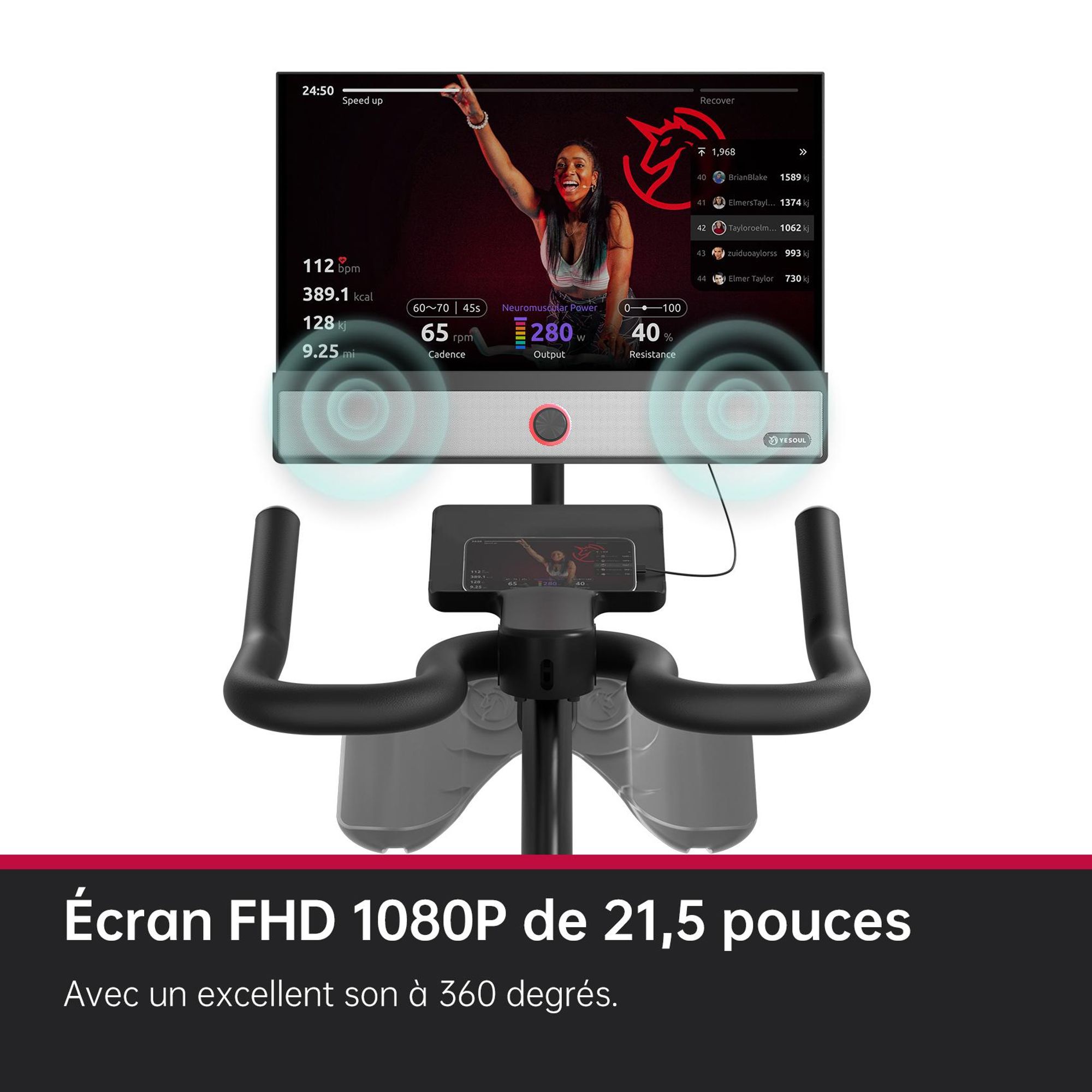 YESOUL G1M Plus – vélo d’appartement connecté, résistance magnétique silencieuse, assise confortable, écran 21,5" FHD