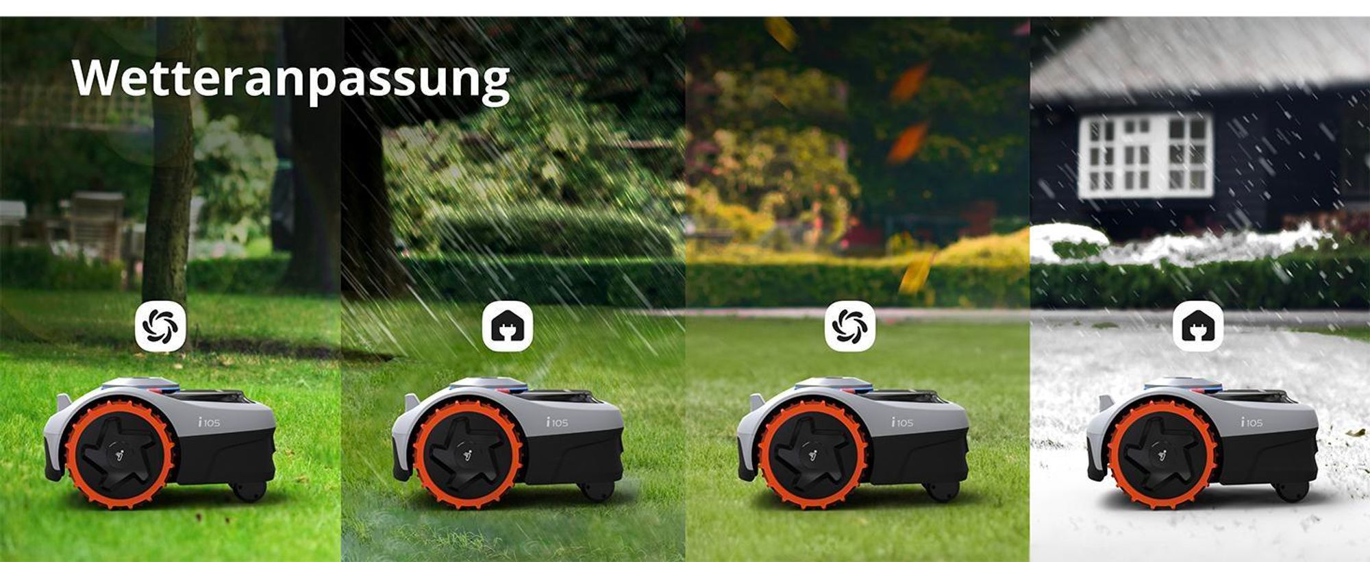 Navimow i105E+Garage S, Mähroboter ohne Begrenzungskabel, Empf. 500 m², Max. 600 m², RTK+Vision Rasenmäher Roboter , Igelschutz Rasenroboter