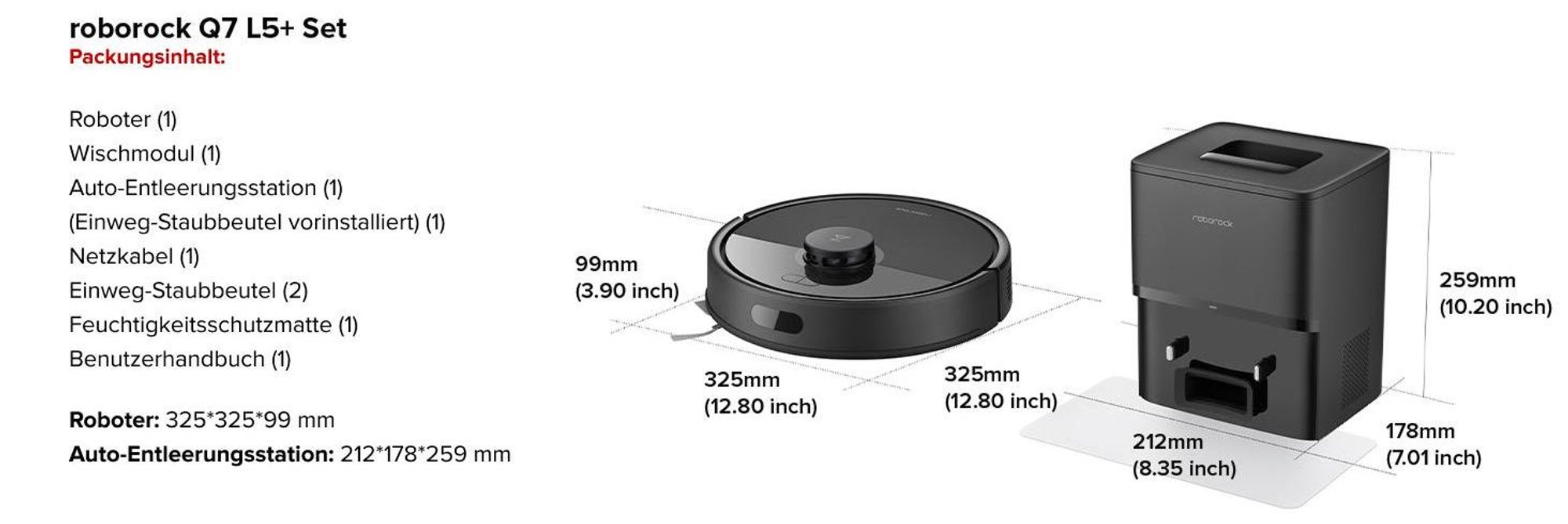 Roborock Q7 L5+ Set Saugroboter mit Wischfunktion, Automatischer Staubentleerung, Dual Anti-Tangle System, 8.000 Pa Saugkraft, LiDAR-Navigation