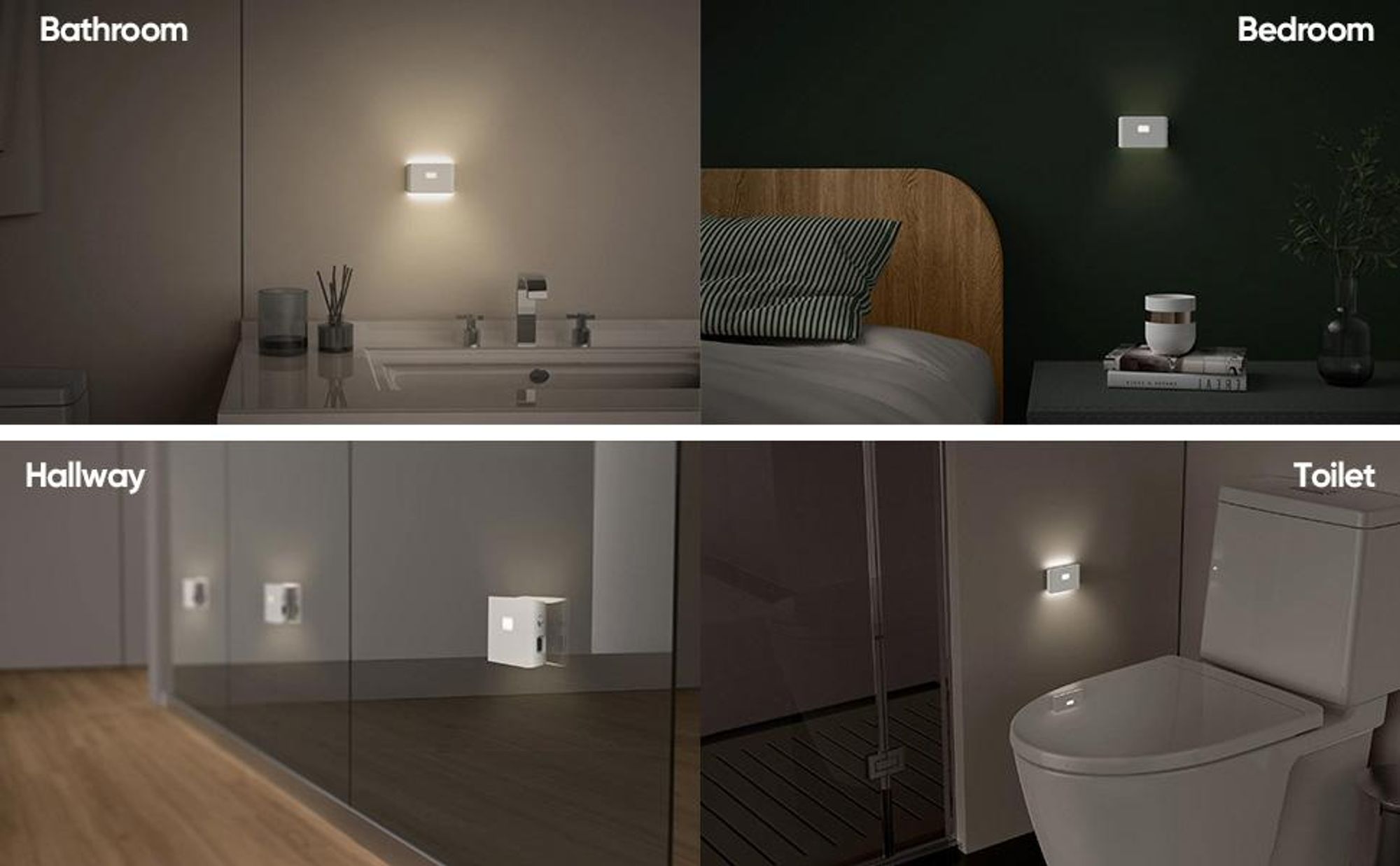 4x LED Nachtlicht mit Bewegungsmelder und Dämmerungssensor, USB-C (3000mAh), kabellose Schrankbeleuchtung, für Kinderzimmer, Treppe, Schlafzimmer,Flur