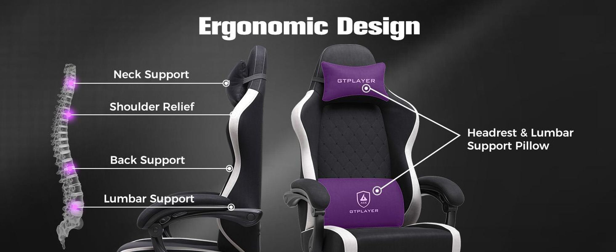 GTPLAYER Gaming Stuhl Ergonomischer Gaming Sessel Schreibtischstuhl PC Gamer Racing Stuhl mit Stoffoberfläche, Federsitzkissen mit Fußstütze schwarz