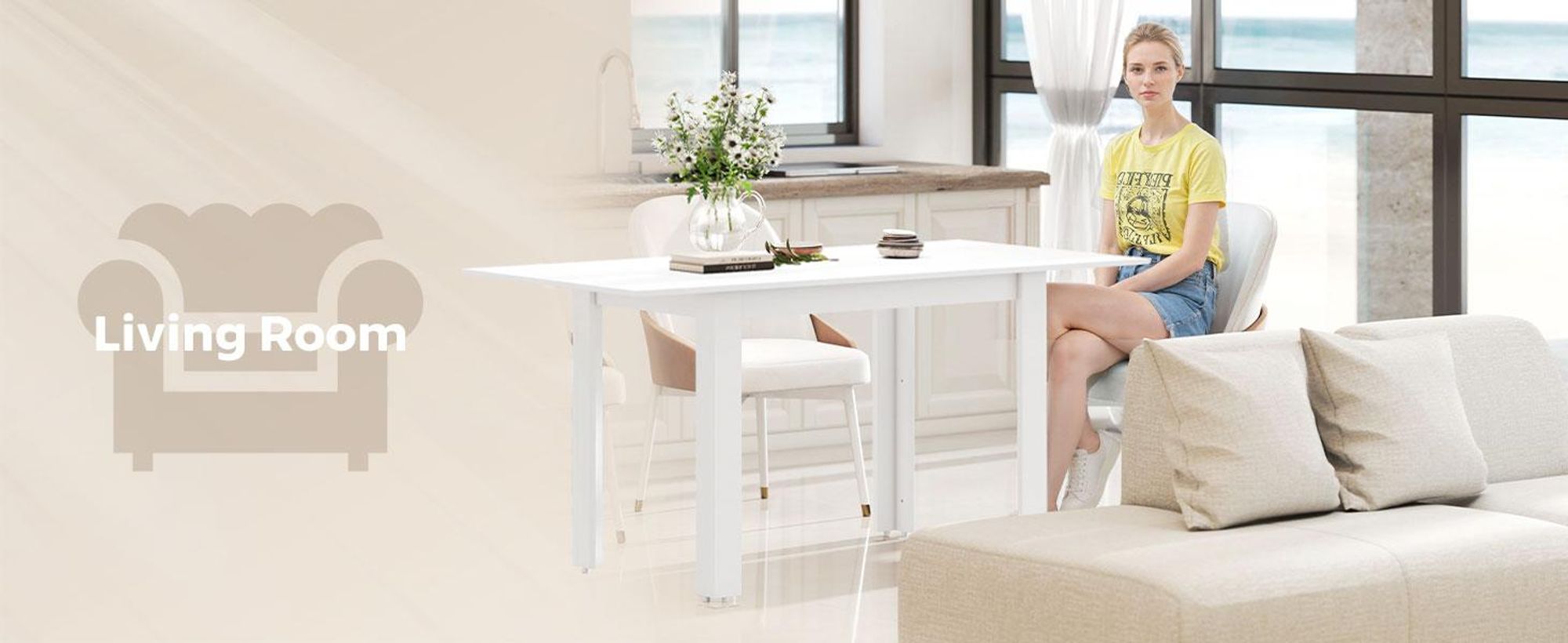 Rozkładany stół jadalny HOMCOM 120–160 x 80 cm, stół kuchenny dla 4–6 osób, biały