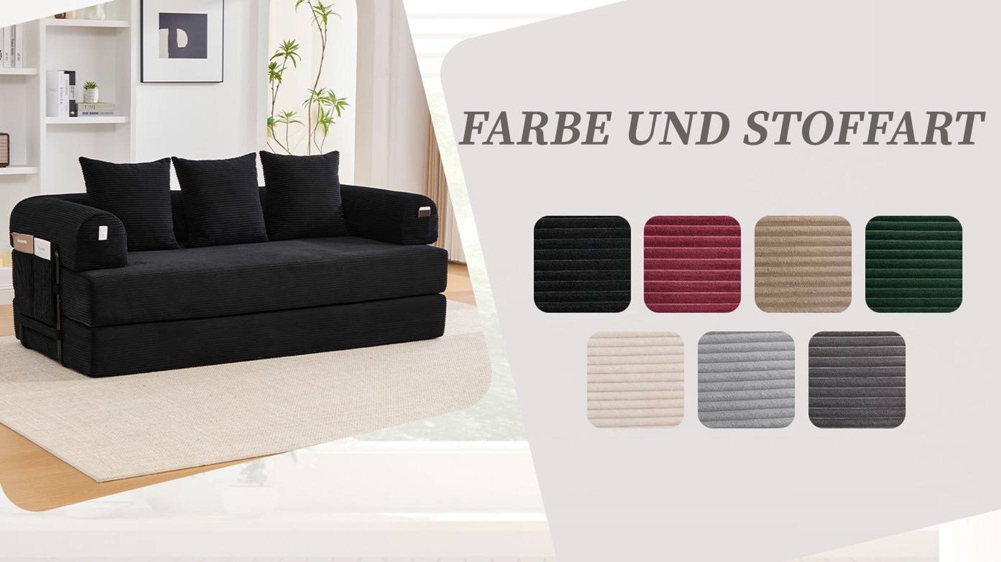 LVHOM Klappbares Schlafsofa aus Cordstoff, Modulares Tagesbett mit Metallgestell, Klappsofa Bodensofa mit Stauraum, 300kg Belastbarkeit, Rot