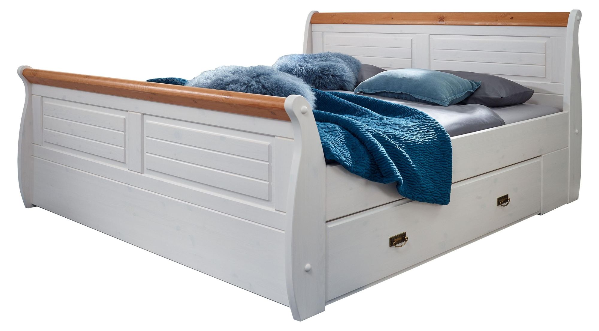 Lebenswert Bett SZ-0132 – Landhausstil-Bett mit Bettkasten und 180x200 cm Liegefläche
