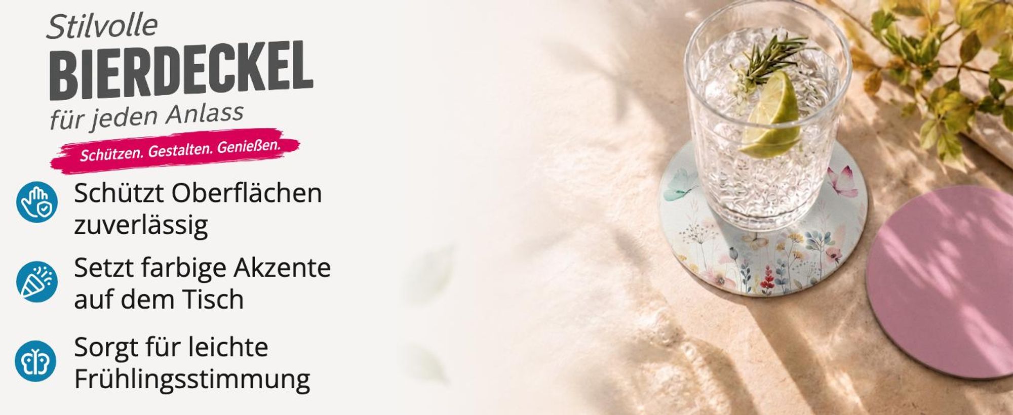 itenga 40x Bierdeckel rund Motiv Schmetterling