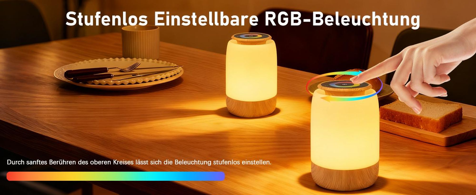 Nachtlichter, Nachttischlampe, Nachtlicht, Touch-Bedienung, dimmbar, 7 Farben, 4 Modi, USB-aufladbar, Timer, Countdown-Funktion, LED-Tischleuchte