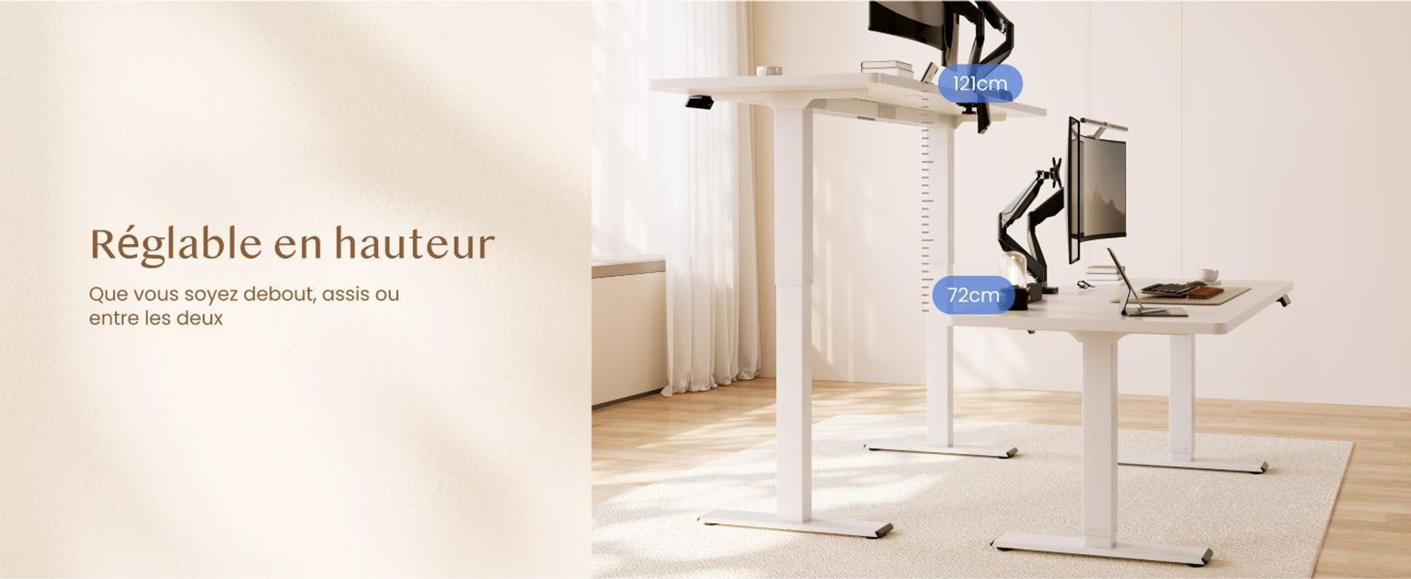 Bureau réglable en hauteur FLEXISPOT QB2, électrique, 200 x 80 cm, avec multiprise, 2 MOTEURS PUISSANTS, capacité de charge de 120 kg, 4 positions mémorisables (blanc)