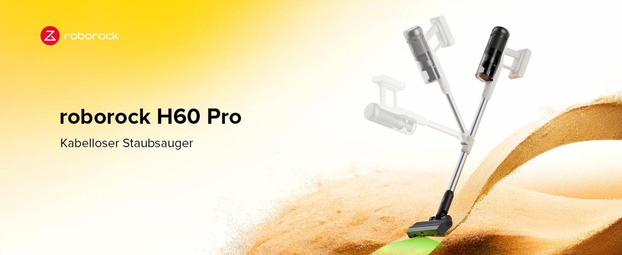 Roborock H60 Pro Handstaubsauger, Akku-Staubsauger 170AW  Saugleistung, 80 Min Laufzeit, 90° flexibles Saugrohr, LED, Anti-Tangle-Bürste für Teppiche