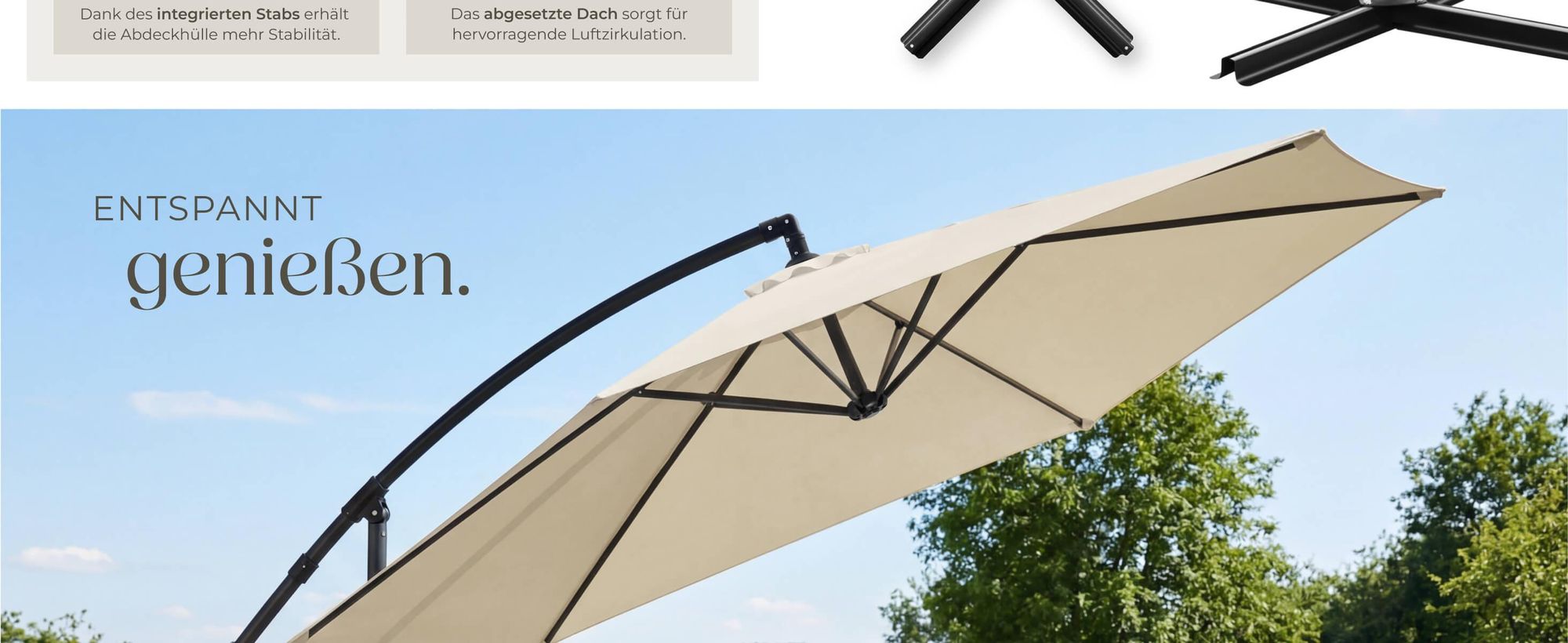 tectake® Ampelschirm Artemis 3 x 3 m, 360° drehbar mit Doppeldach