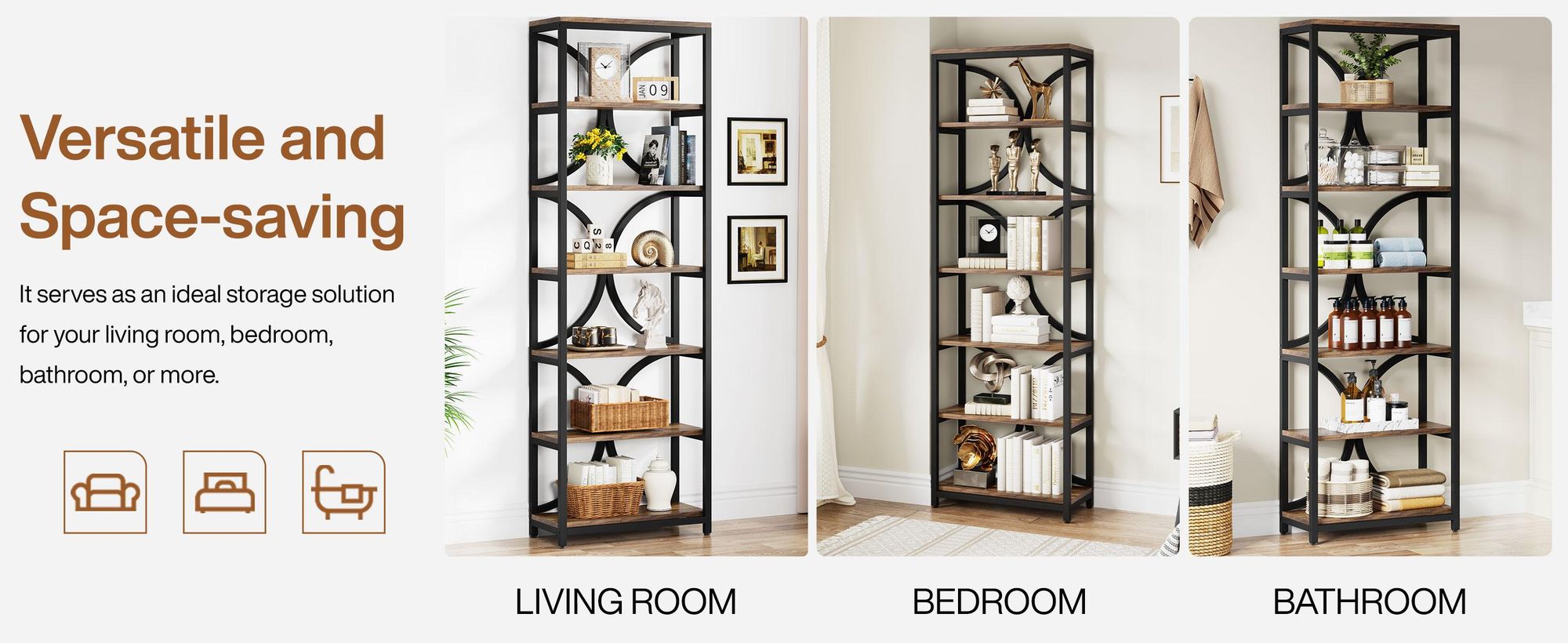 Tribesigns Bücherregal mit 6 Ebenen, 200 cm industrielles mit Lagerregalen, AufbewahrungsOrganizer für Wohnzimmer, Schlafzimmer und Home Office, Braun