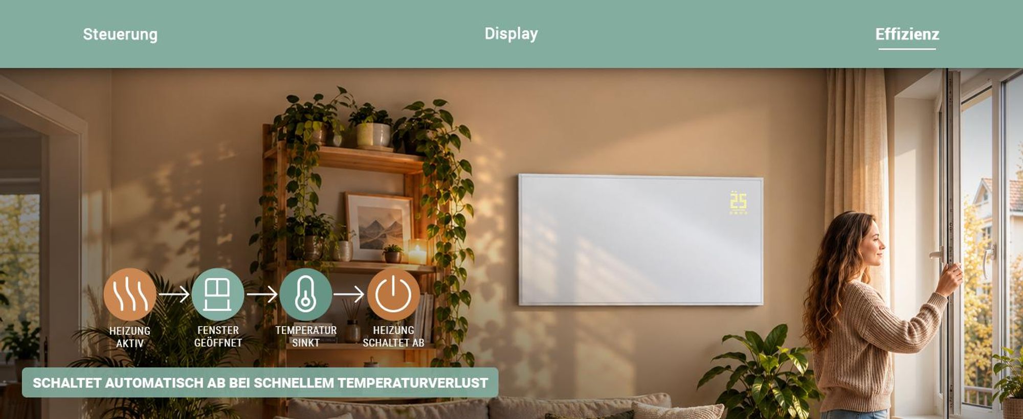 Heidenfeld Infrarotheizung HF-HP140 | Bis 15 m² - Heizkörper - Heizpaneel - Infrarot - App Steuerung - Touch Bedienfeld - Kindersicherung (500 Watt)