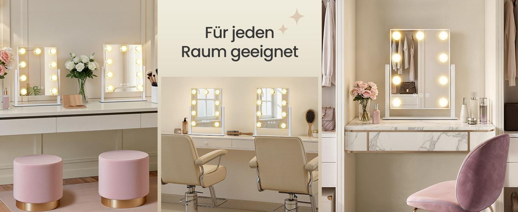 SONGMICS Make-up Spiegel mit LED-Beleuchtung, Kosmetikspiegel, Touch-Steuerung, Handyhalter, 3 Lichtfarben, 25 x 30 cm, weiß