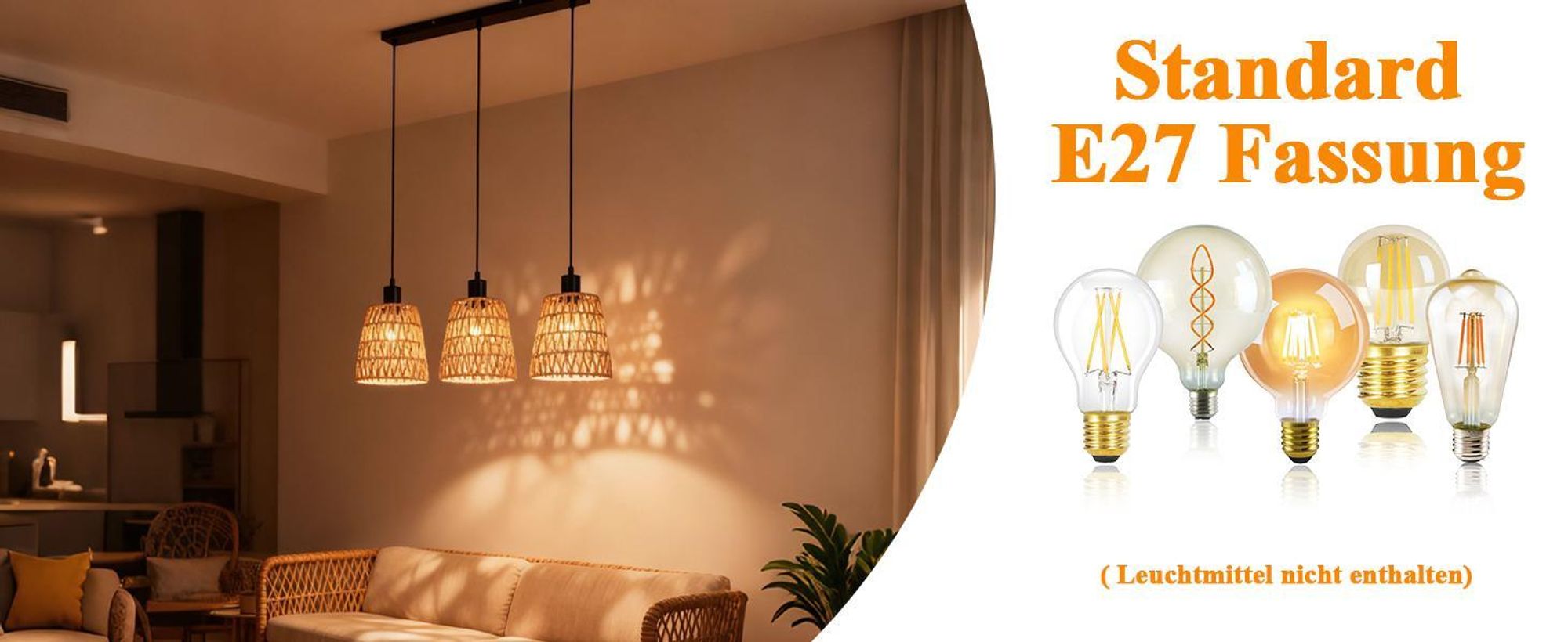 ZMH Hängelampe Boho Pendelleuchte Rattan 3 Flammig Esstischlampe Retro Geflochten Hängeleuchte Lampenschirm Hanfseil E27 Pendellampe Ohne Leuchtmittel