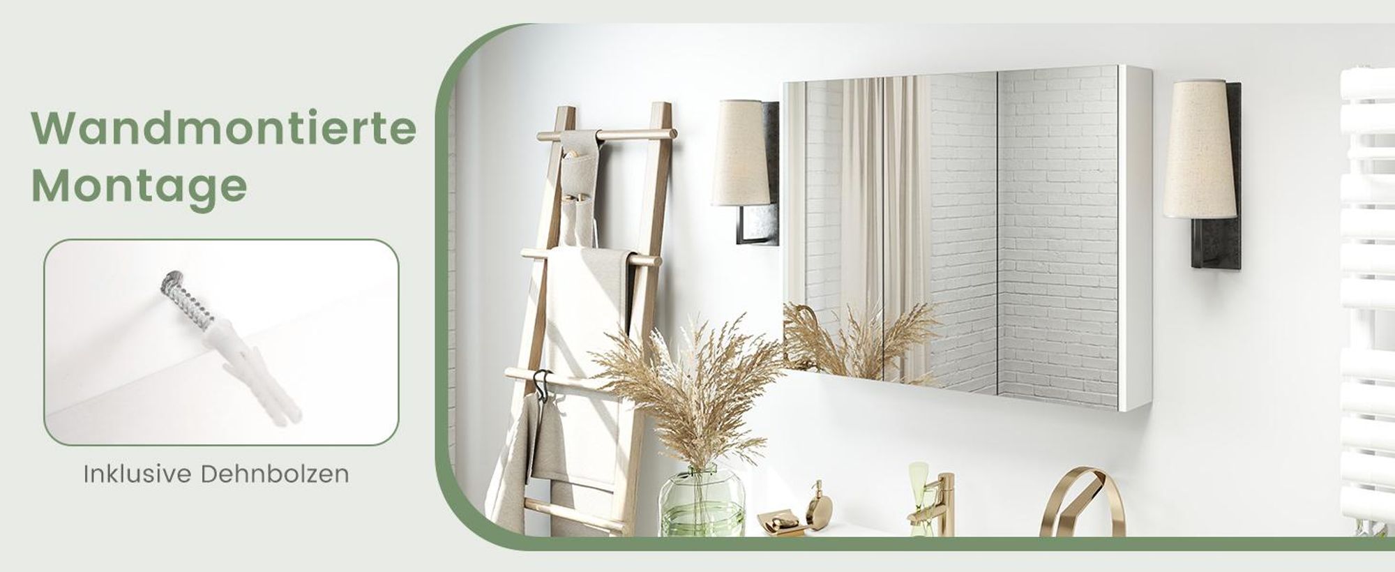 COSTWAY Spiegelschrank Badezimmer, Badezimmerspiegel mit Ablagen, Badezimmerspiegelschrank, Wandschrank mit Spiegel, Hängeschrank, 90 x 11 x 65 cm