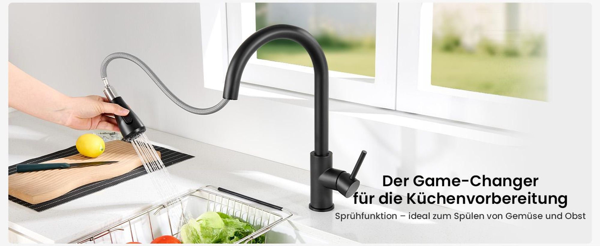 Küchenarmatur, Wasserhahn Küche, mit Ausziehbarer Brause, Spültischarmatur aus Edelstahl, 360 Grad drehbar, 2 Strahlarten
