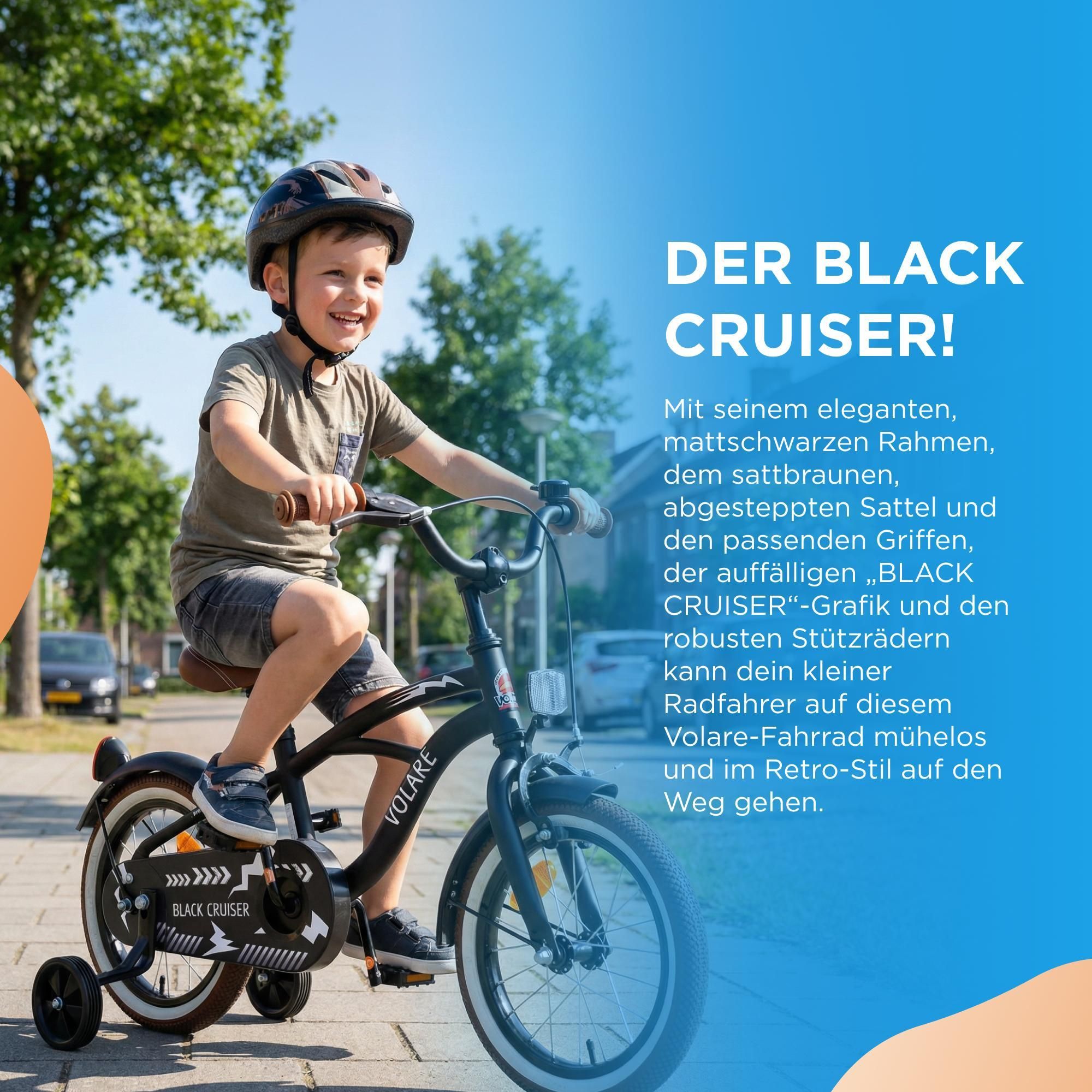 Volare Black Cruiser Kinderfahrrad - Jungen - 16 Zoll - Schwarz