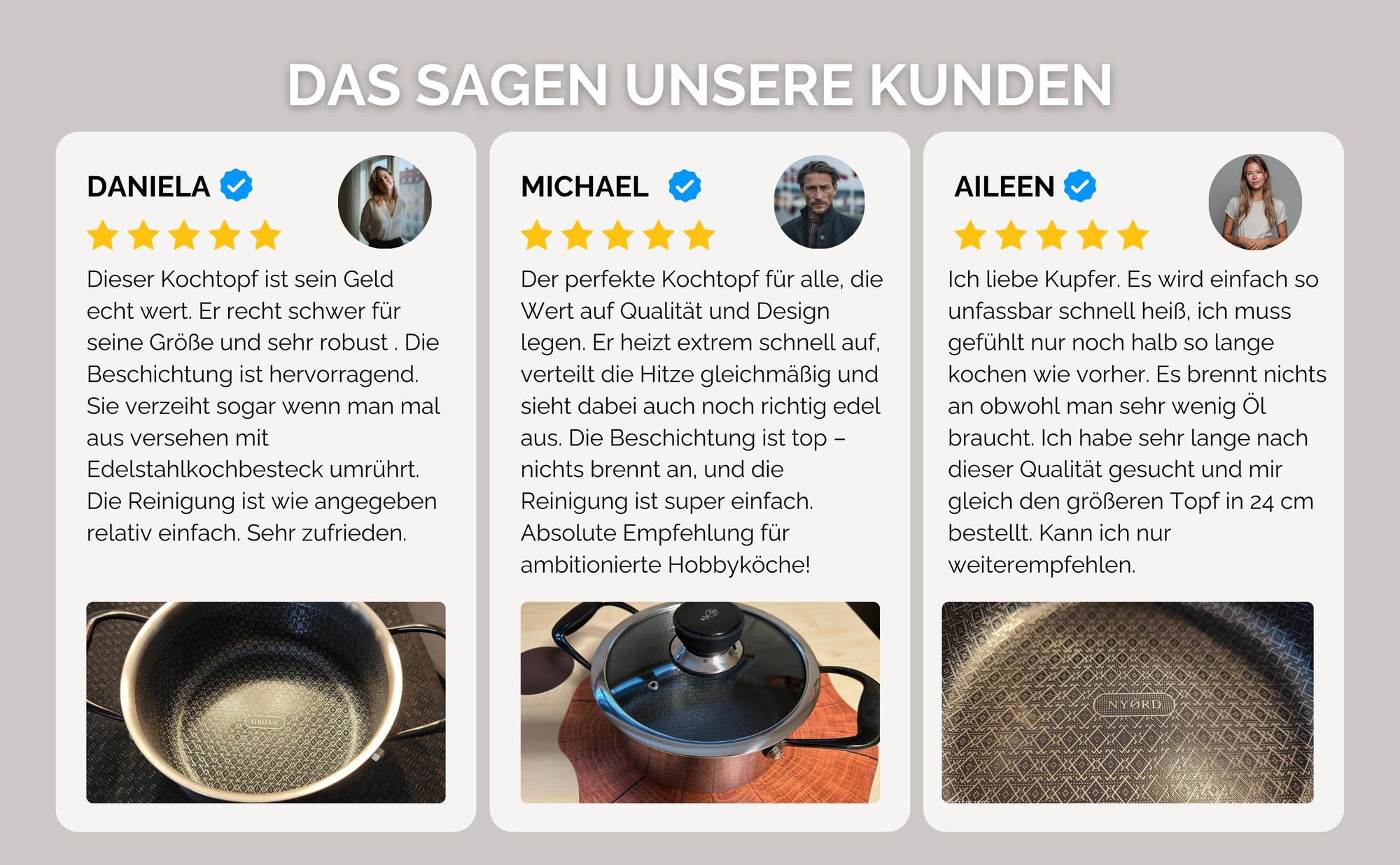 NYORD Kupfertopf - Antihaft, Kratzfest, Kochtopf Wabenstruktur, Spülmaschinenfest, Hybrid Topf, Keramik Beschichtung, PTFE & PFOA frei, 5 Liter