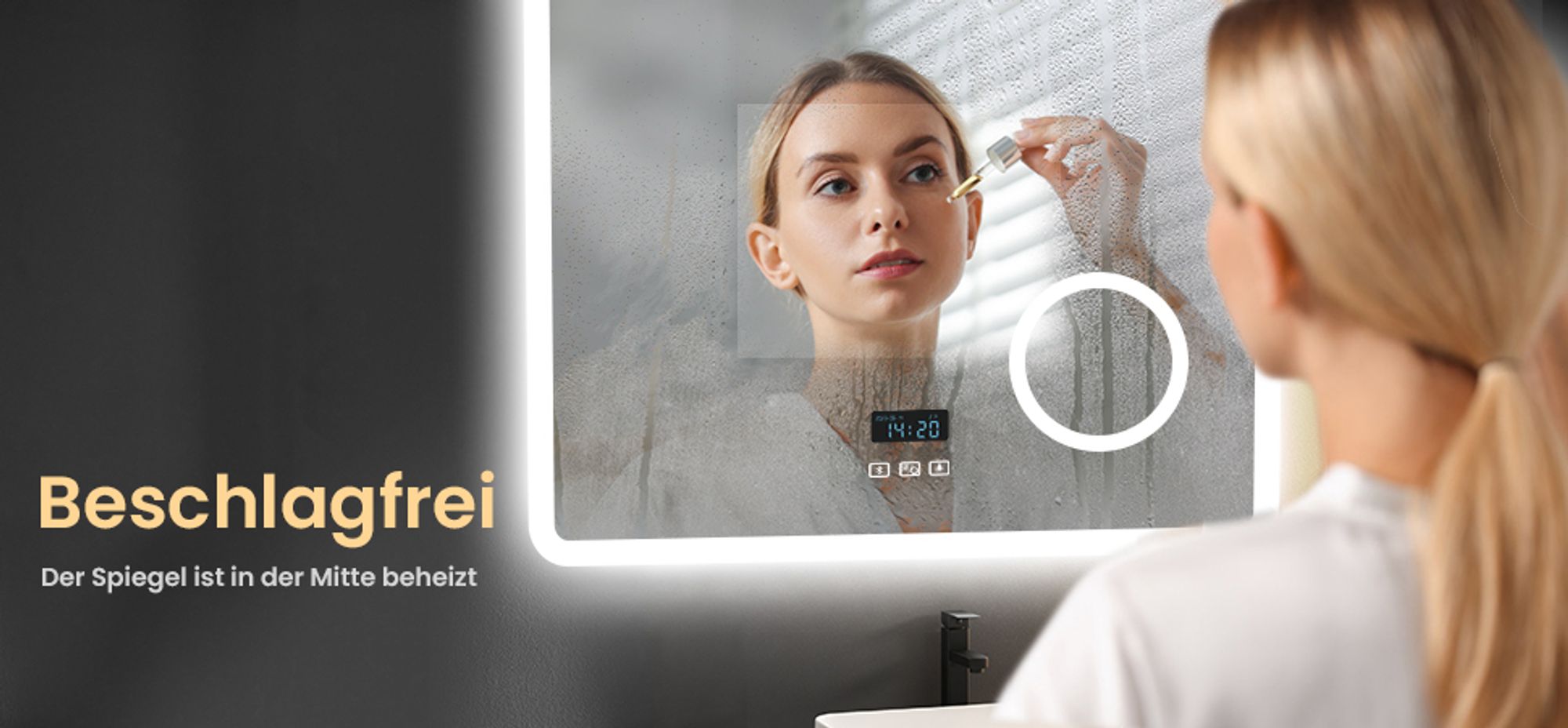 Heilmetz LED Badspiegel 100x60cm Beleuchtung Badezimmerspiegel mit Bluetooth 4.1 Lautsprecher, Touch-Schalter mit 3 Lichtfarbe 3000-6500K, Dimmbar