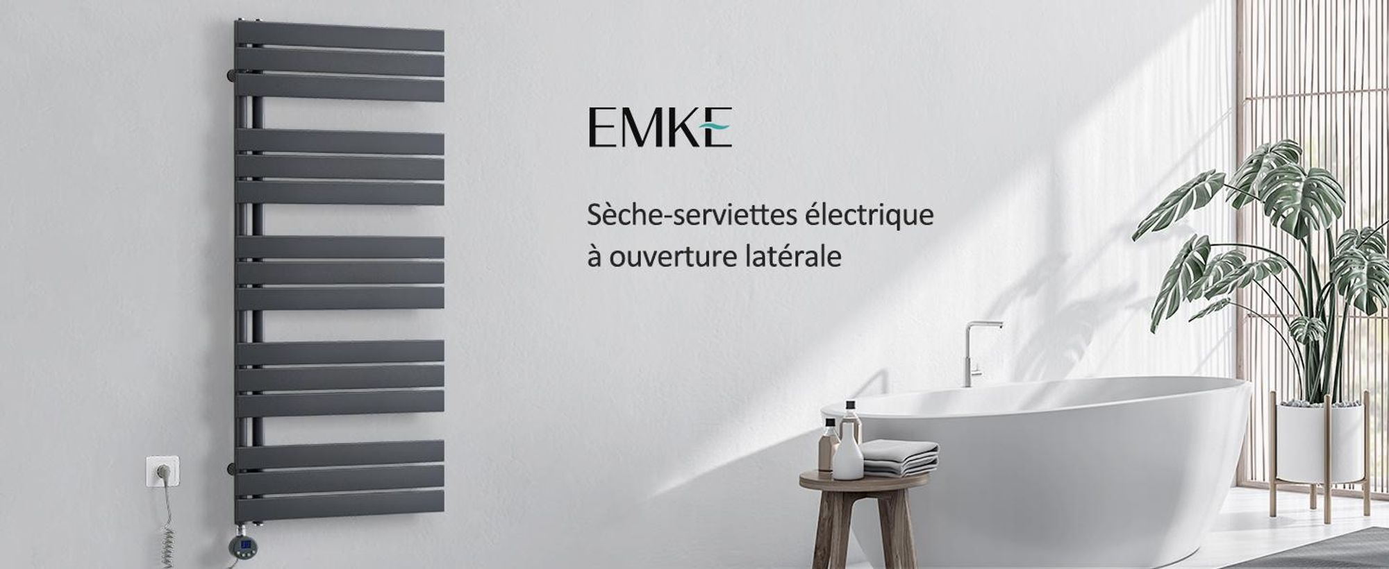 EMKE Sèche-serviettes Électrique Asymétrie Radiateur de salle de bain avec thermostat programmable Chauffe-serviettes 762 x 600mm Anthracite Porte-serviettes Radiateur avec thermoplongeur 400W