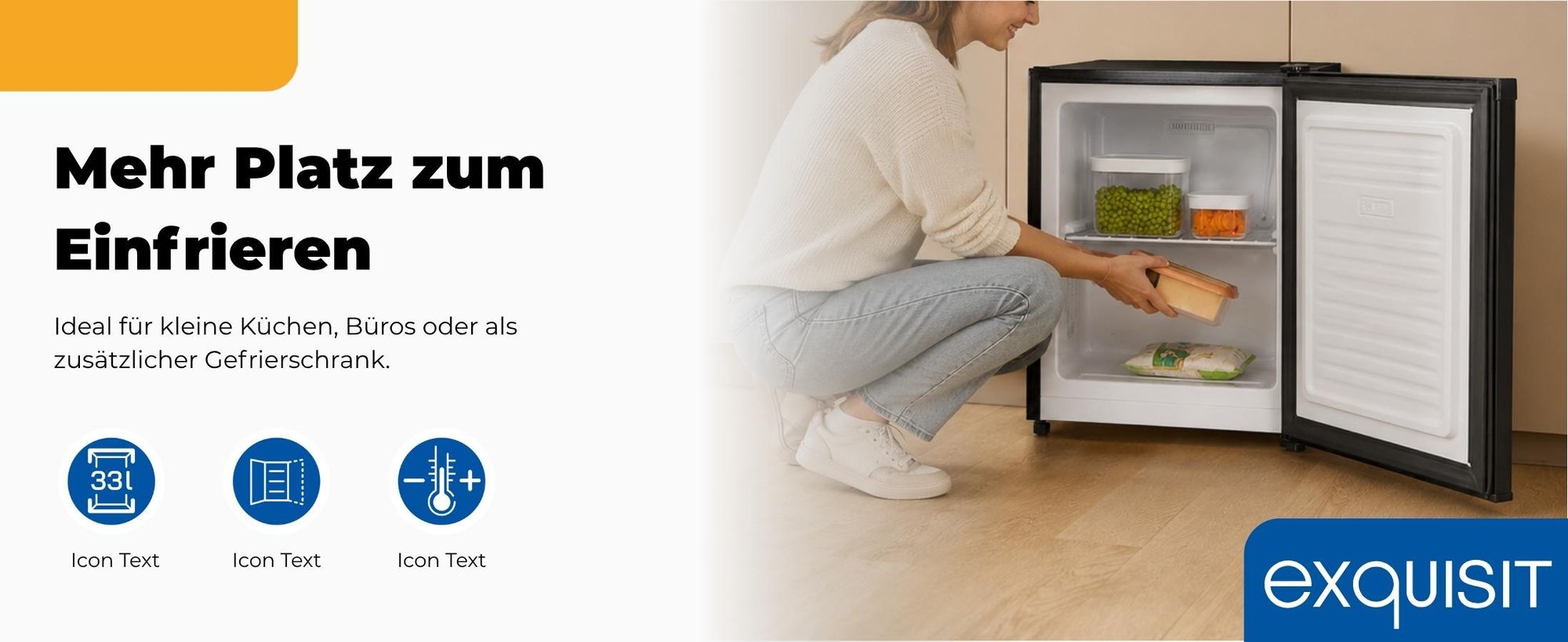 Exquisit Mini Gefrierschrank GB05-040E schwarz | Kompakt | Nutzinhalt: 33 L | Temperaturregelung
