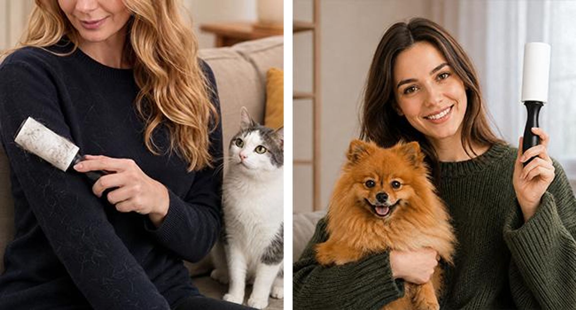 KRUMAD Fusselrolle Tierhaarentferner Set 6, Hundehaar Entferner, Katzenhaar Roller für Kleidung, Sofa und Auto, wiederverwendbarer Fusselroller