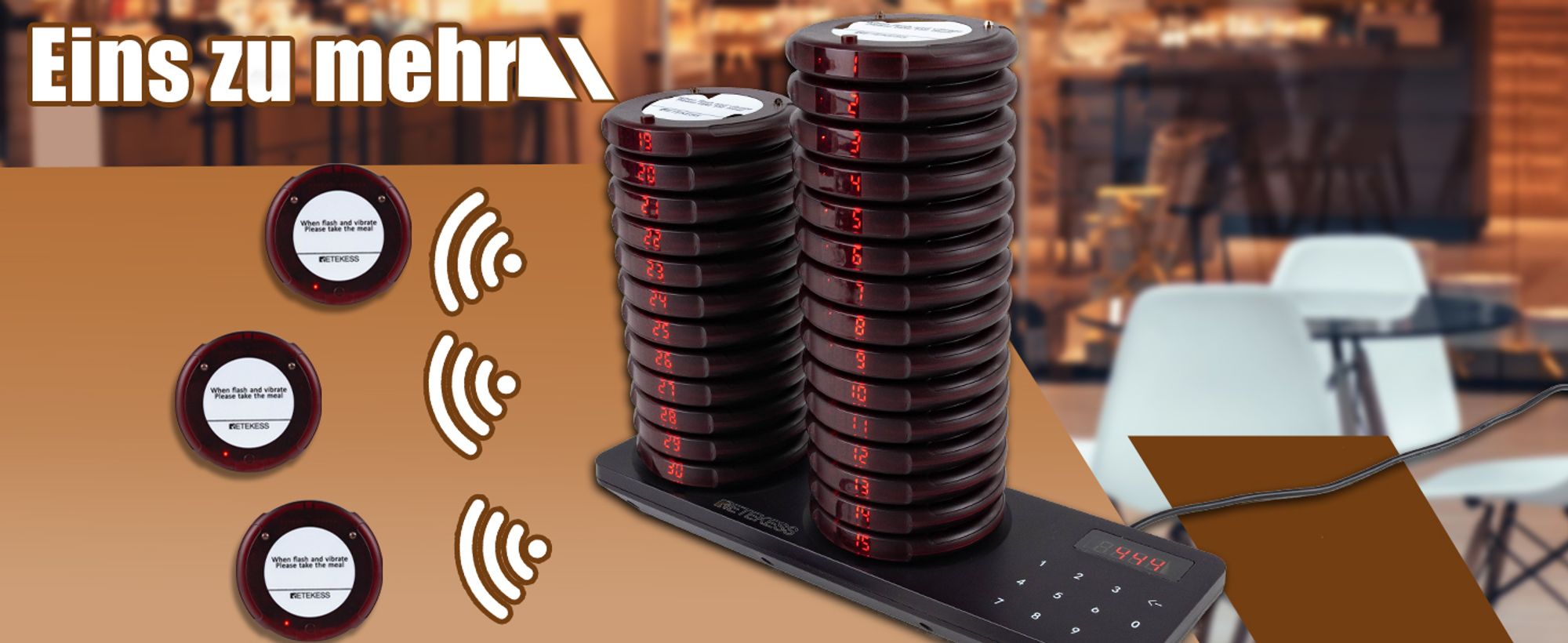 Retekess TD163 Pager System, Pager Rufsystem, 400M Entfernung im Freien Gelände, 31 Rufmodi, 20H Standby Zeit, Gästerufsystem für Gastronomie, 30 Page