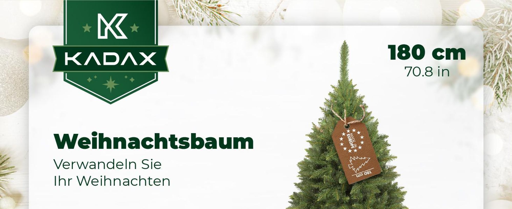KADAX Weihnachtsbaum "Mireval", Christbaum mit Stamm 180 cm