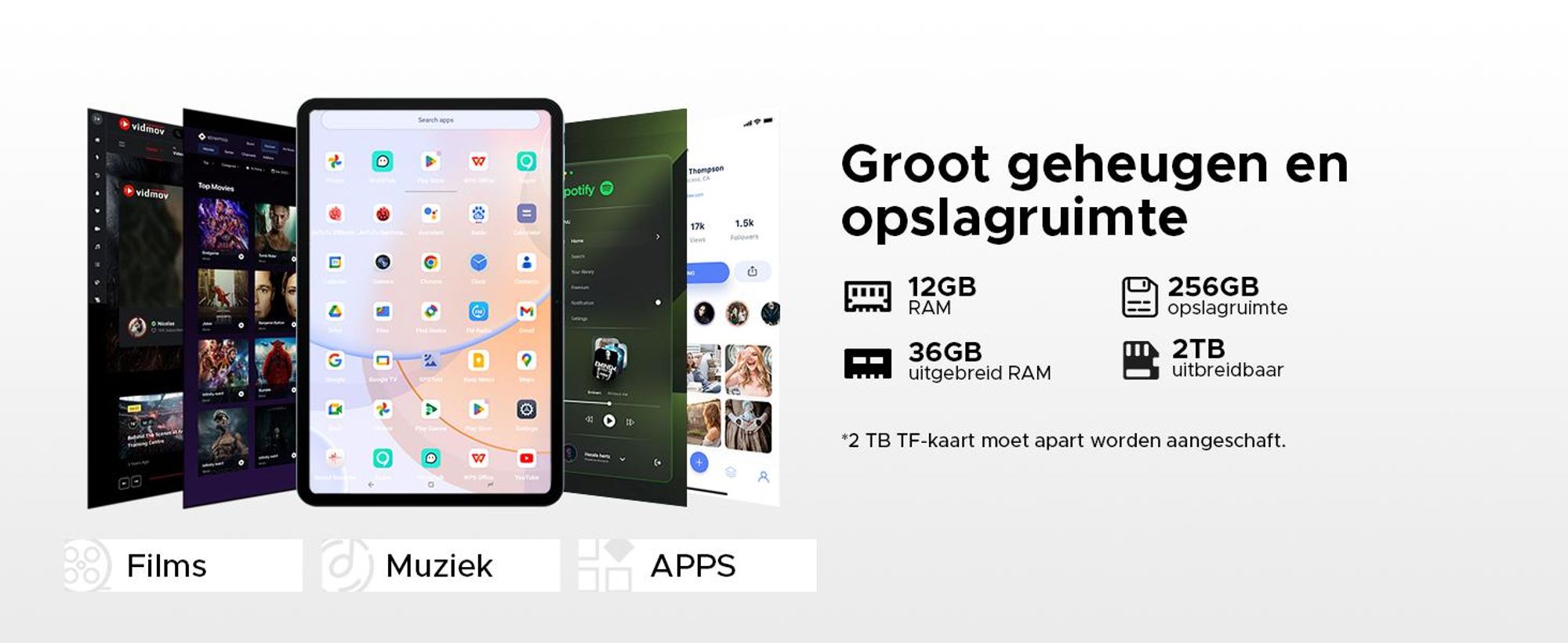 P13 Pro 4G LTE Tablet met dubbele SIM-kaart. Android 16, 13,4" scherm met 2.4K resolutie en 120Hz, 48GB (12+36) RAM + 256GB ROM (uitbreidbaar tot 2TB met TF-kaart), 12000mAh batterij, Widevine L1, Gemini AI – inclusief toetsenbord, muis en stylus