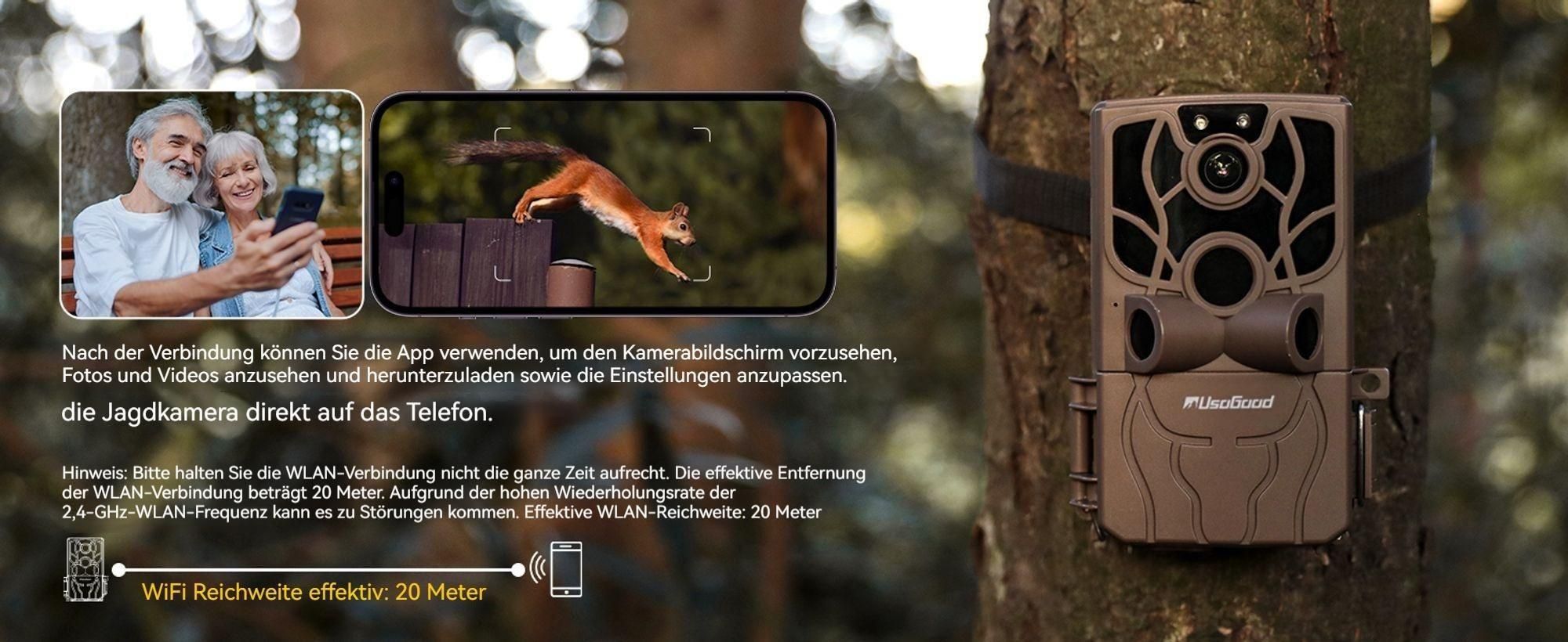 Wildkamera WLAN mit App 4K 48MP Nachtsicht Bewegungsmelder Wildtierkamera, IP66