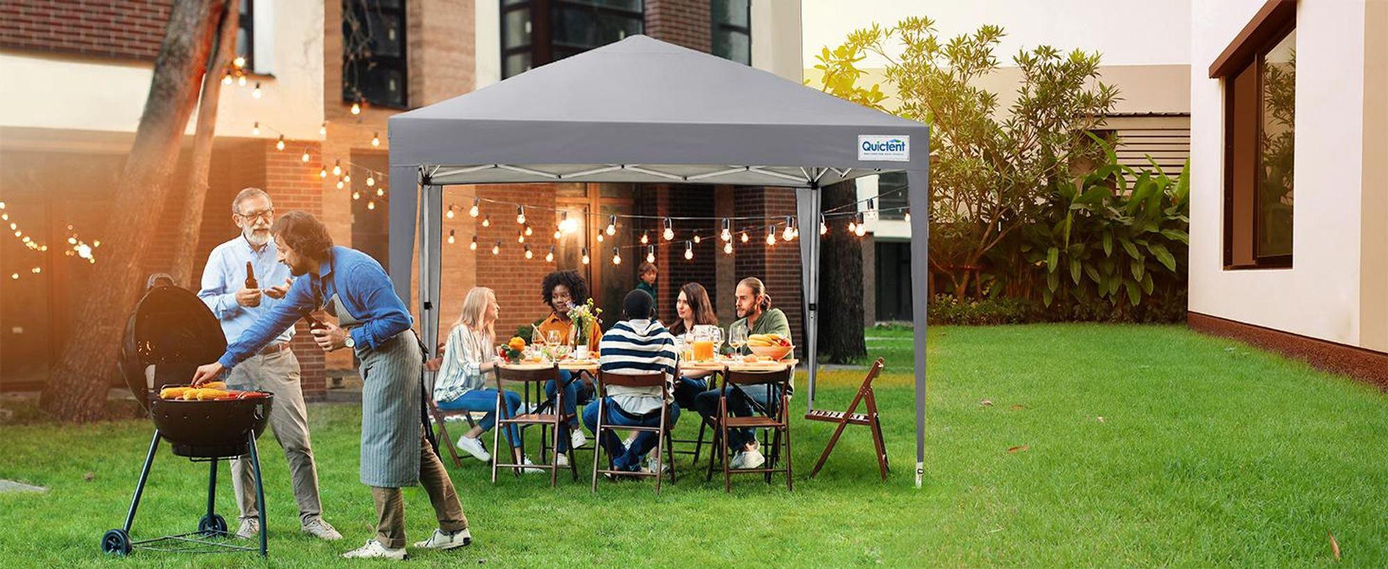 Quictent Pavillon, 2.4x2.4m Faltpavillon mit 4 Seitenteilen, Wasserdicht Gartenpavillon,Partyzelt Gartenzelt für Fest und Flohmarkt Grau