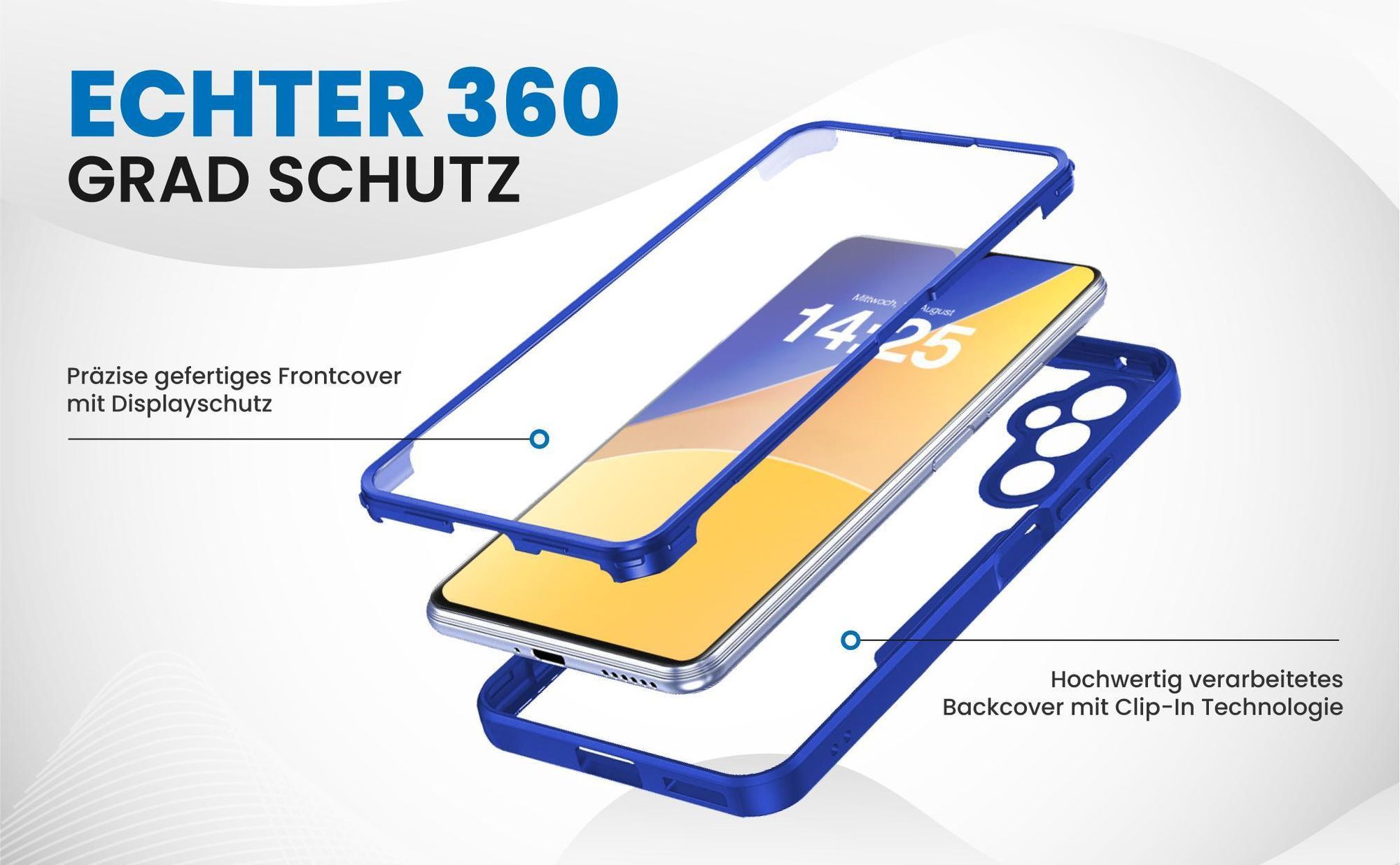 Blaues 360 Grad Case für Samsung Galaxy A05s mit Schutz von beiden Seiten