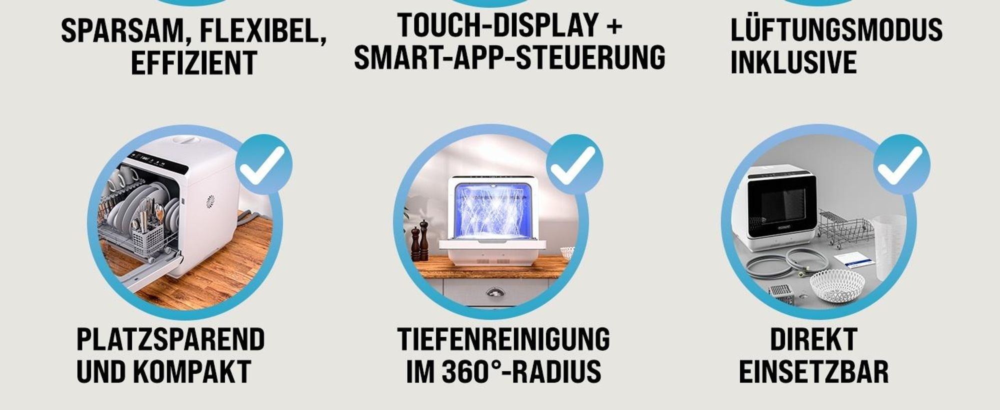 MONZANA® Tischspülmaschine ohne Wasseranschluss App Funktion sparsamer Verbrauch 4,5L 6 Programme 4 Gedecke 45cm Mini Geschirrspüler Spülmaschine Weiß