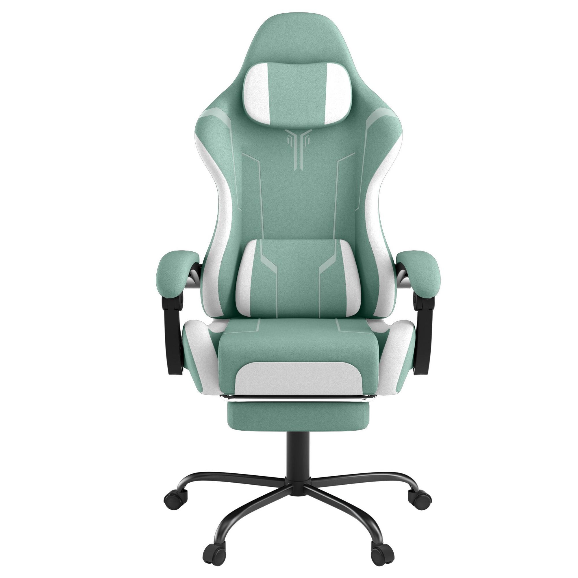 ROSEJANE : Fauteuil de gaming ergonomique avec fonction de massage et repose-pieds, dossier réglable de 90° à 135°, fauteuil de gaming avec coussin pour la tête et le bas du dos, couleur verte