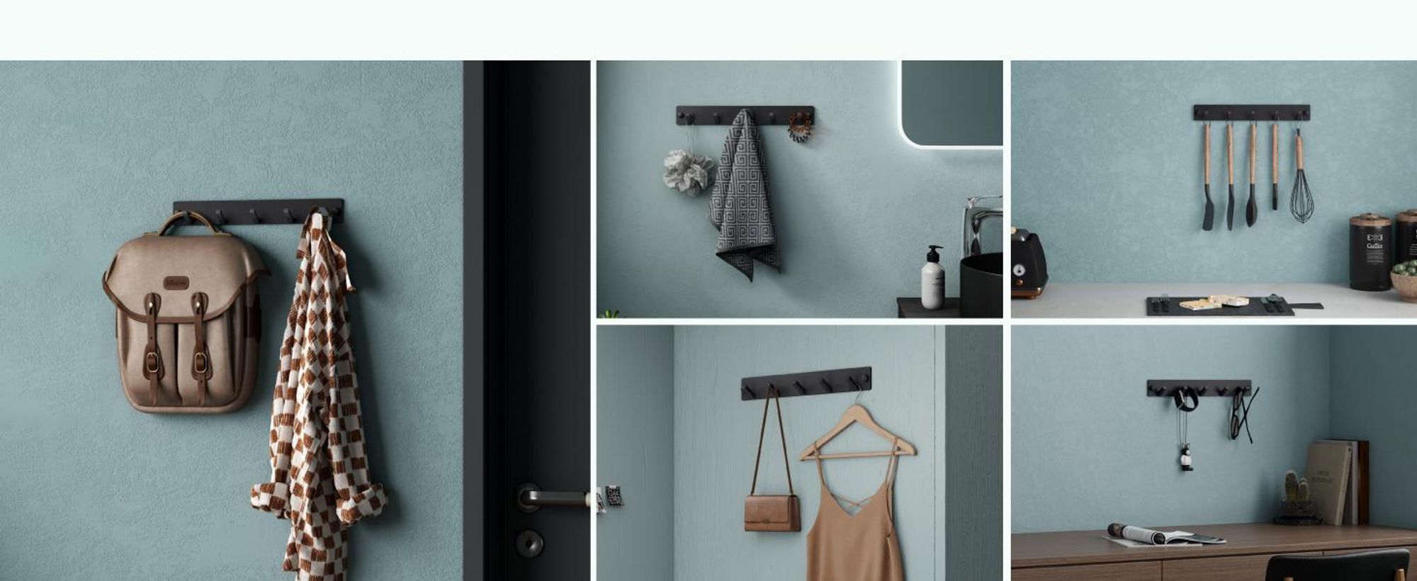 Mai & Mai Kleiderhaken Wandgarderobe Wandhaken aus Edelstahl mit 5 Haken Garderobenleiste Garderobenhaken 30cm Matt weiß Stalo-05