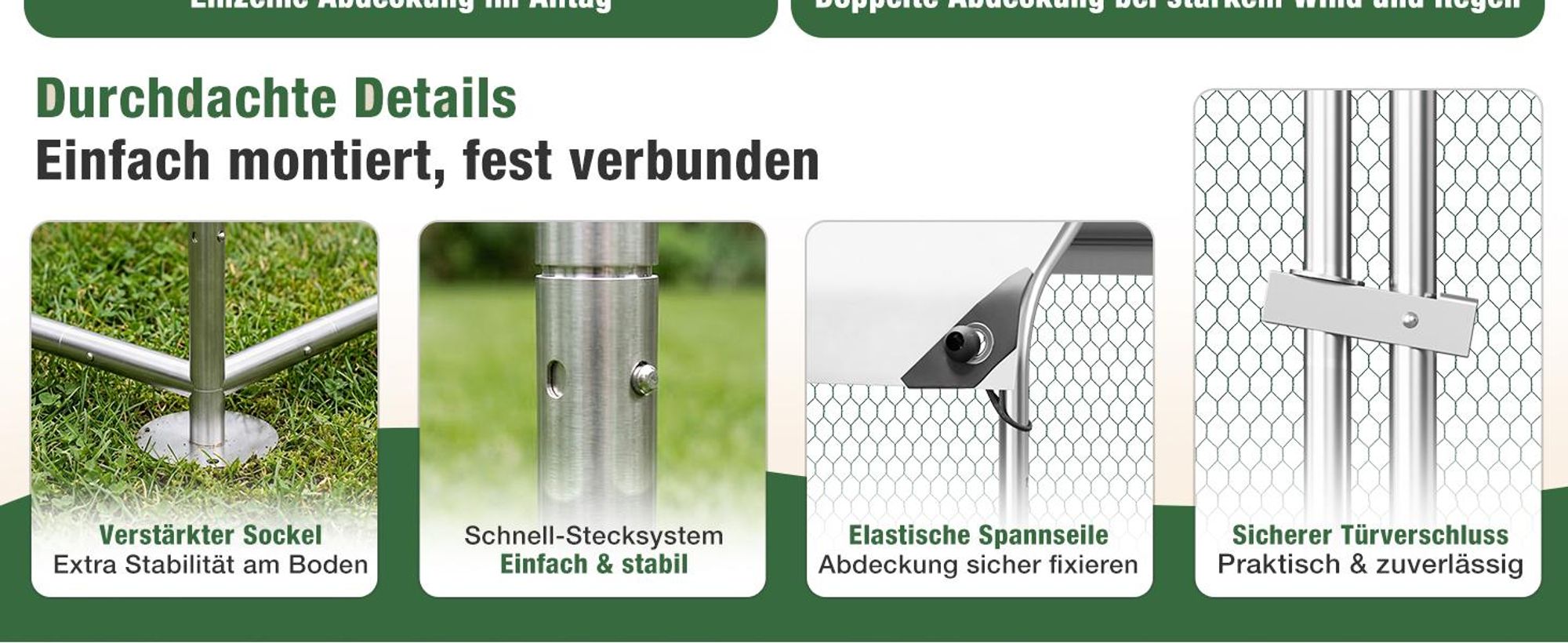Sekey Hühnerstall Freilaufgehege XXL Stahl Voliere Hühnergehege 4x3x2m Kleintiergehege wetterfest für 18-24 Hühner Kleintiere Schloss Freigehege