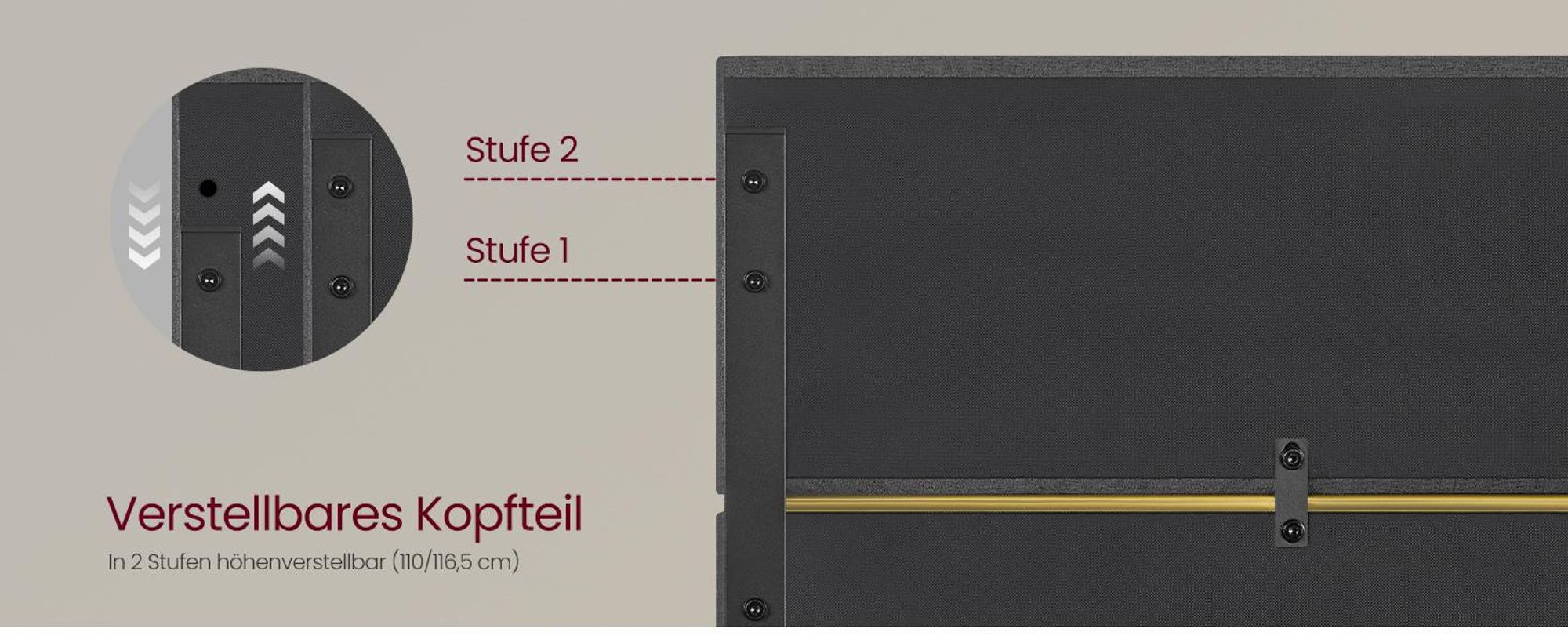 VASAGLE Bettgestell, Einzelbettgestell, passend für 90 x 200 cm Matratze, verstellbares gepolstertes Kopfteil, modern, grau