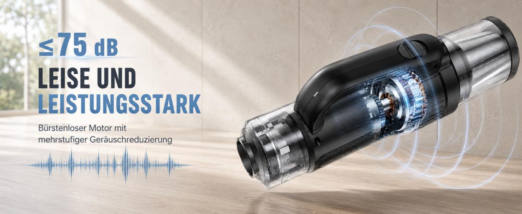 Akku-Staubsauger, 8000Pa Saugkraft,Stielstaubsauger, 6-In-1 Kabelloser Staubsauger, LED Handstaubsauger, Tragbarer Staubsauger,Für Harte Böden Teppich