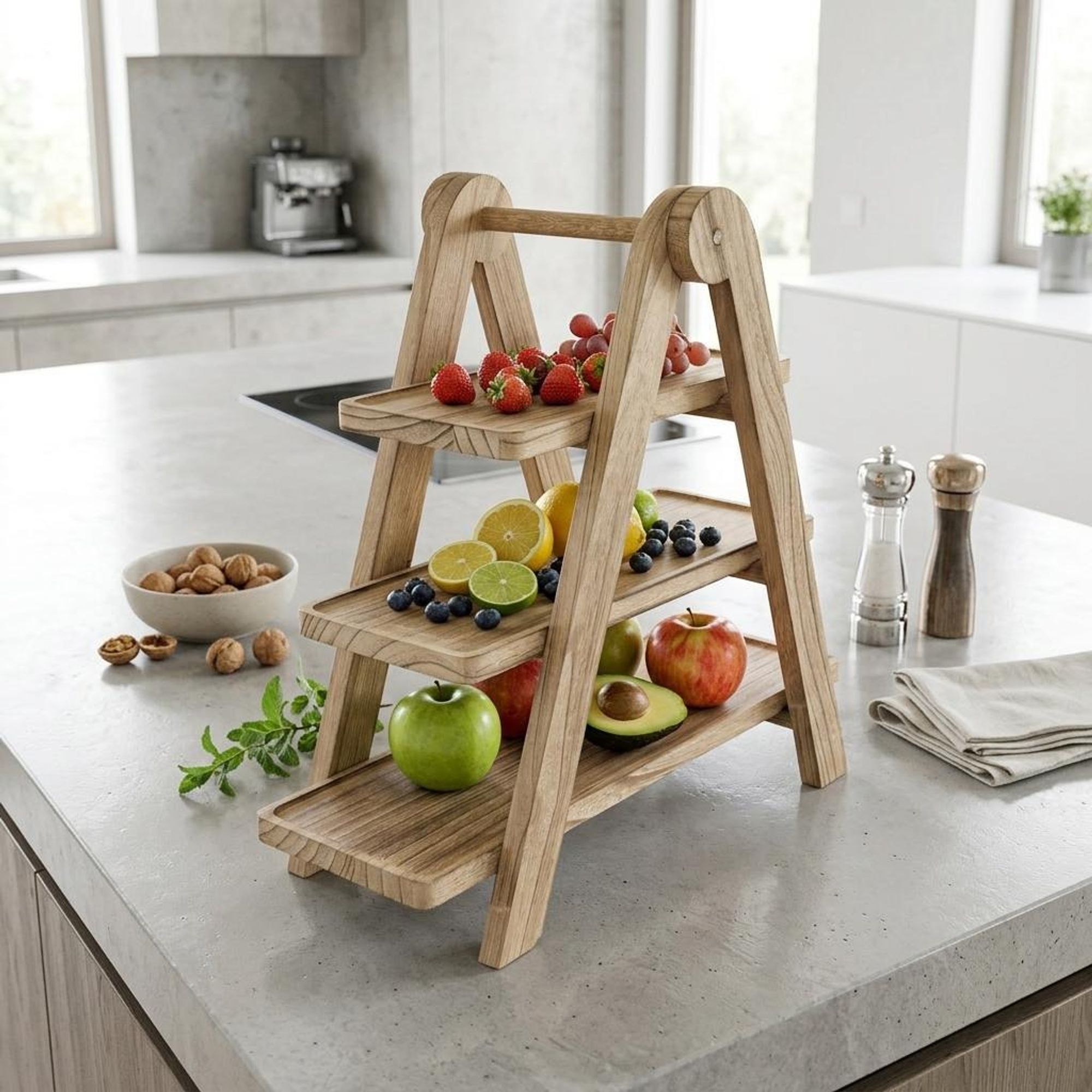 WELLHAUS 3-stufige Etagere Holz Servierplatte Snackständer